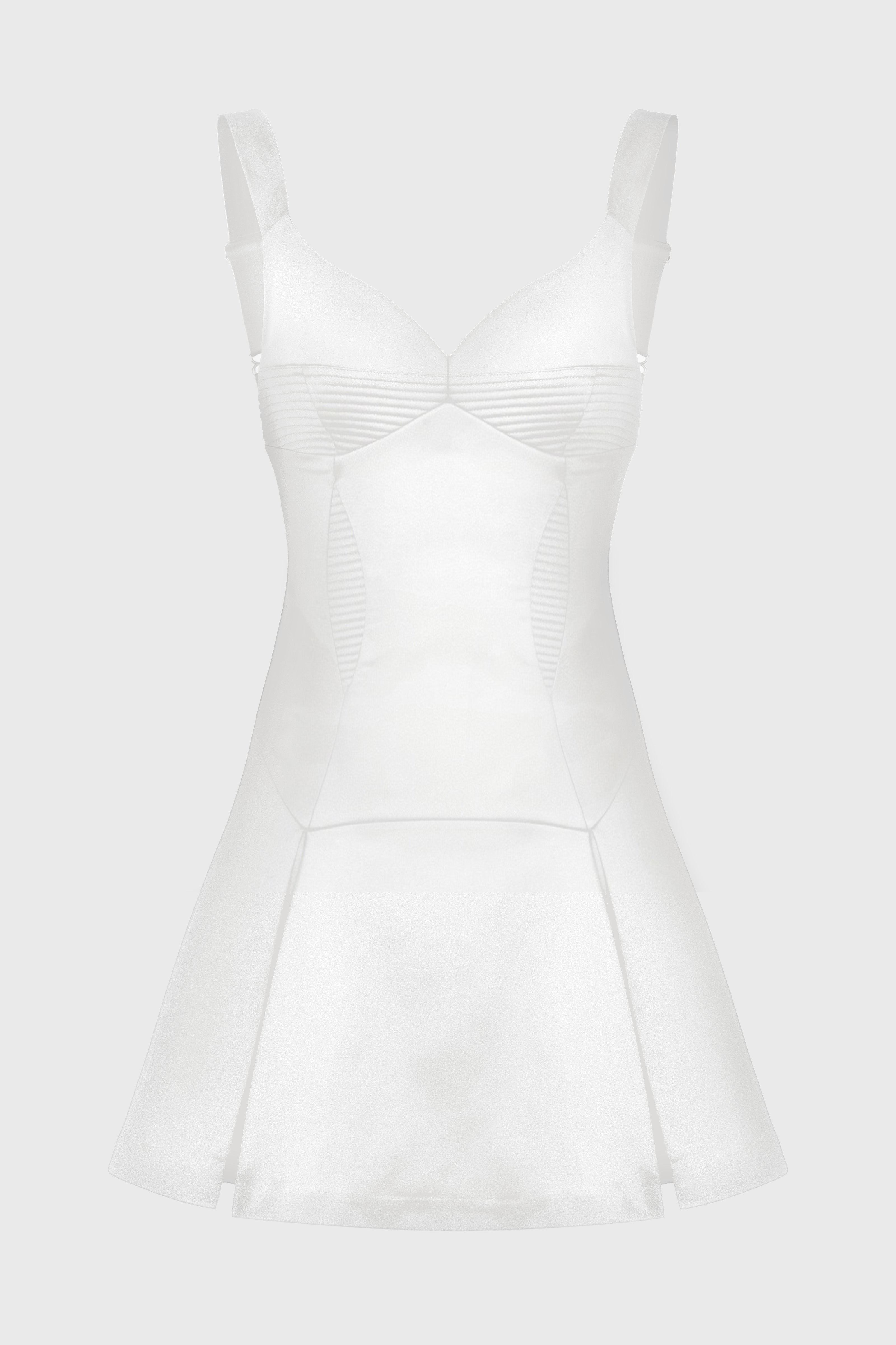 Rochie mini alba din satin elastic Haze