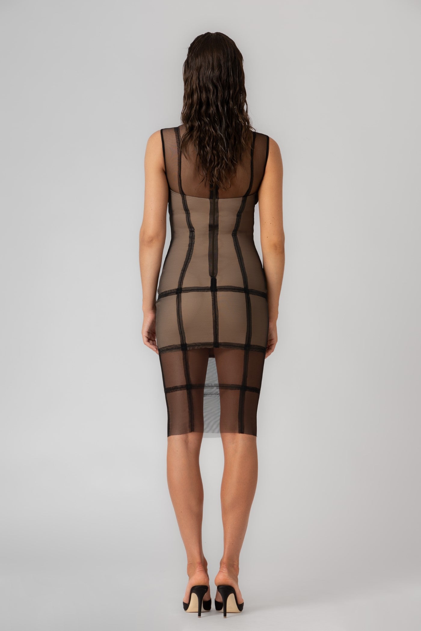 Rochie neagra midi din tulle si microfibra Figure