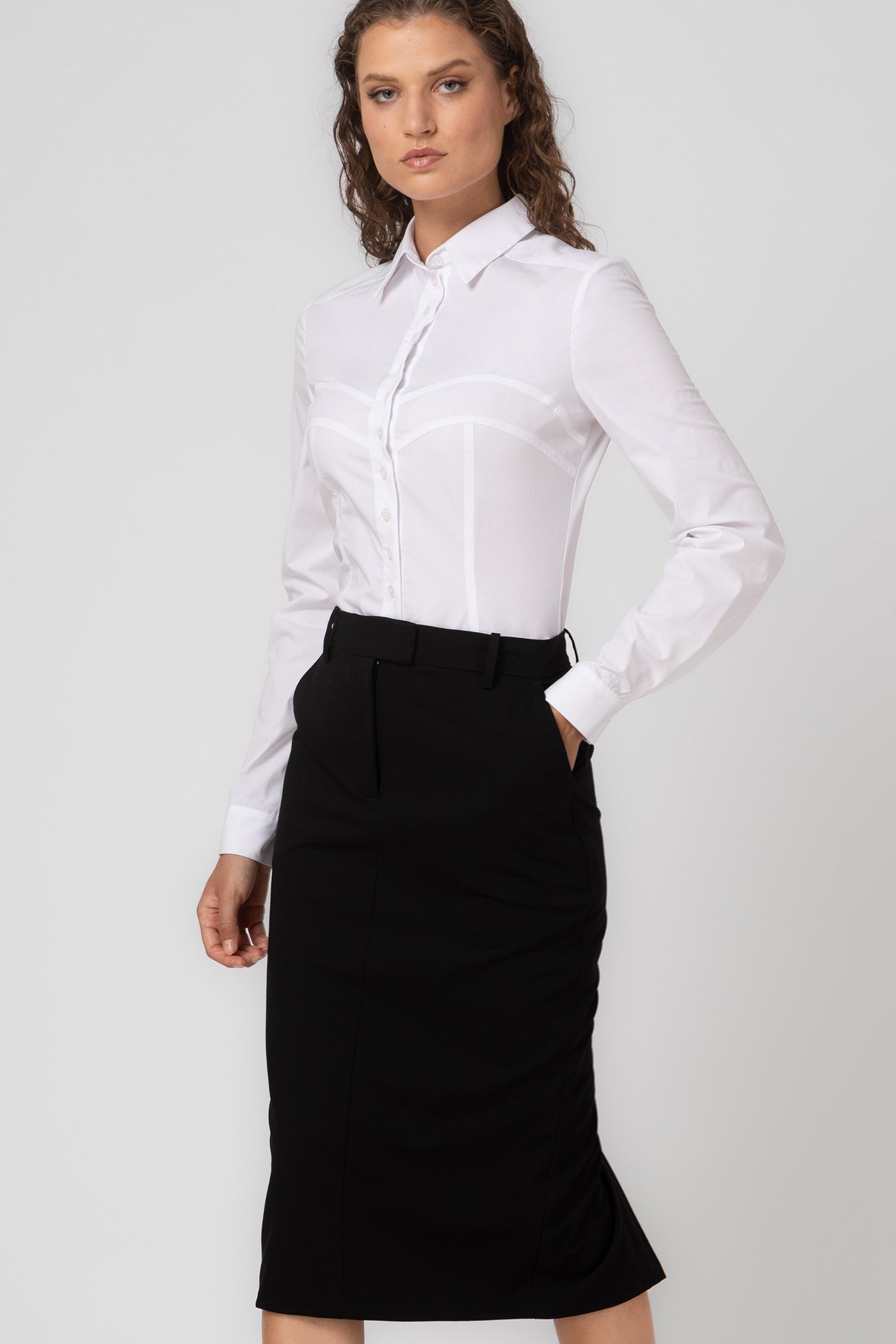 Fusta midi neagra cu buzunare Formal