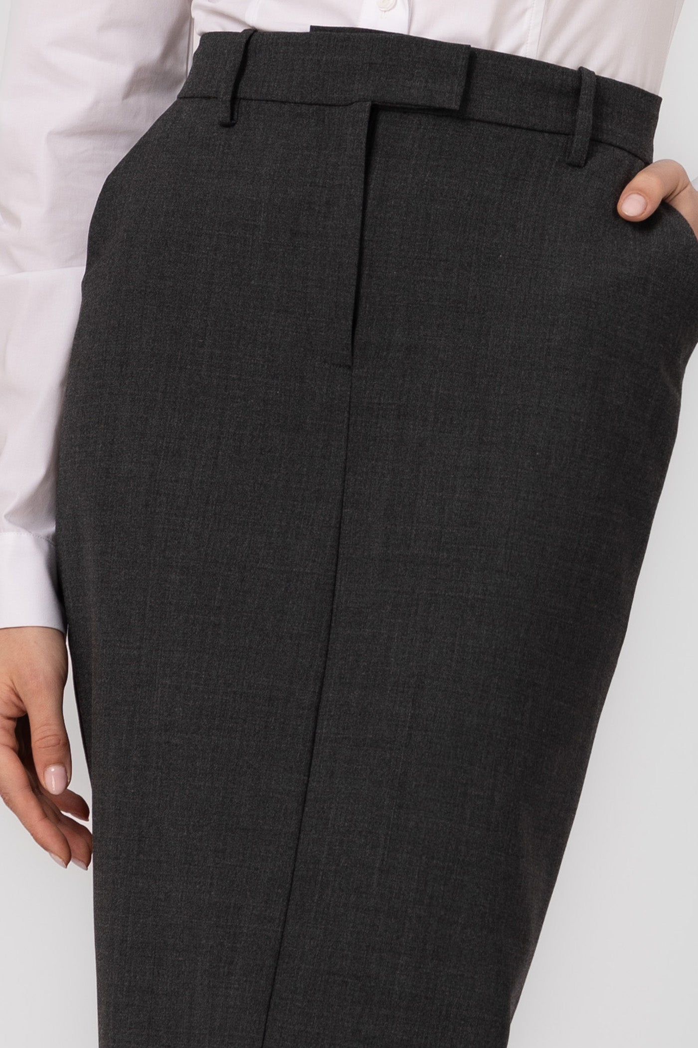 Fusta midi gri clasica din lana Formal