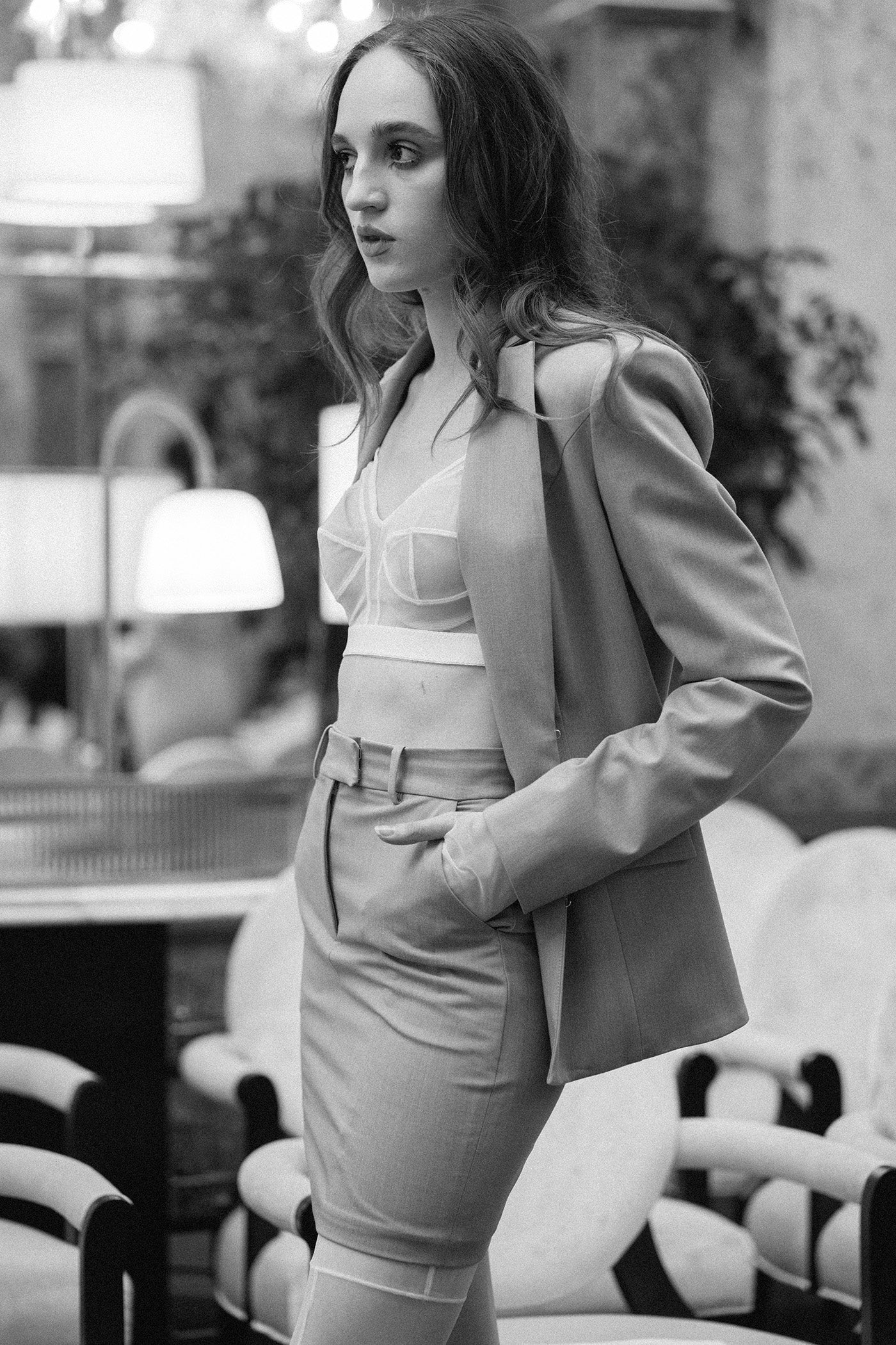 Fusta mini bej lana Formal