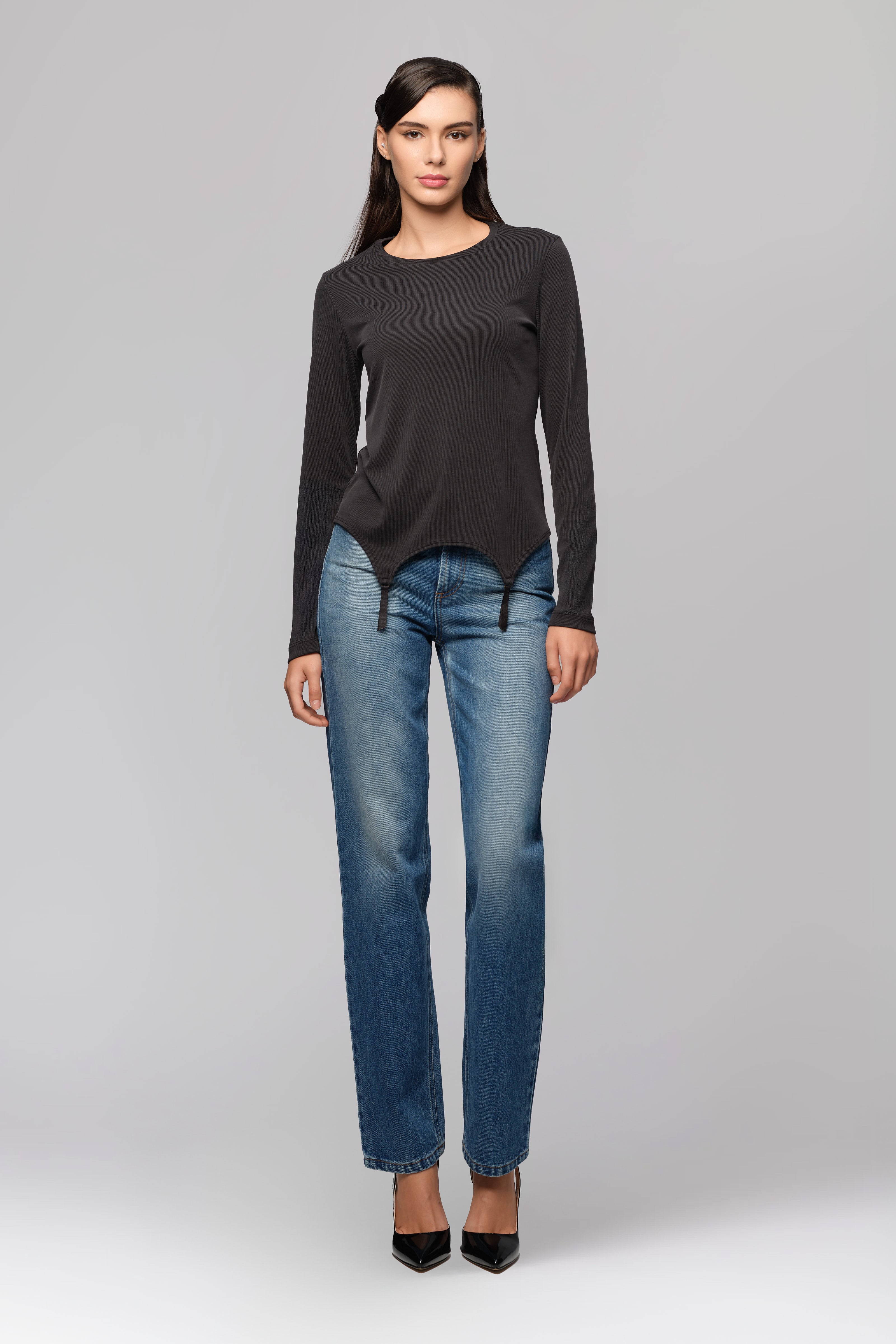 Bluza neagra cu suspendere Garter