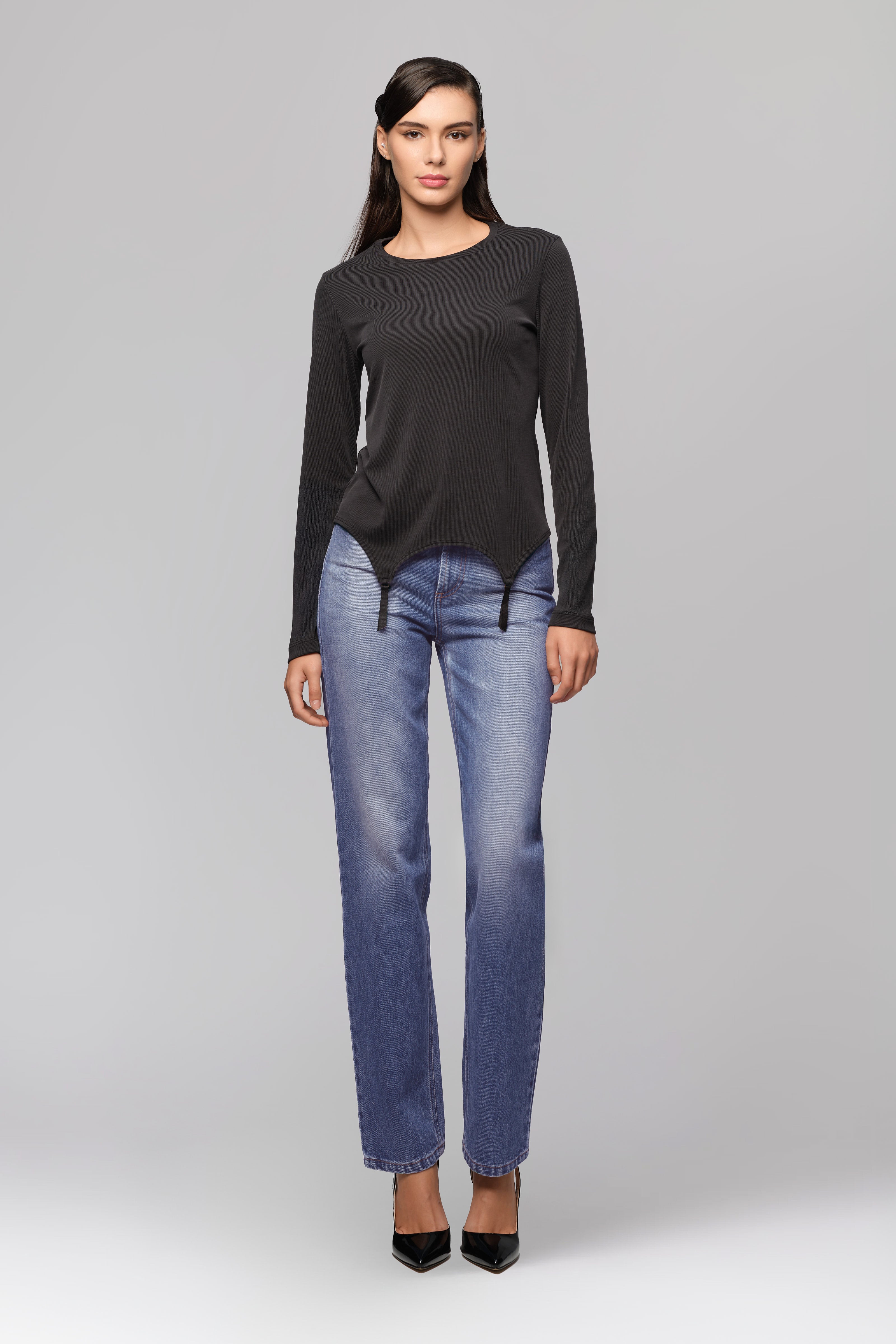 Bluza neagra modal premium cu suspendere Garter