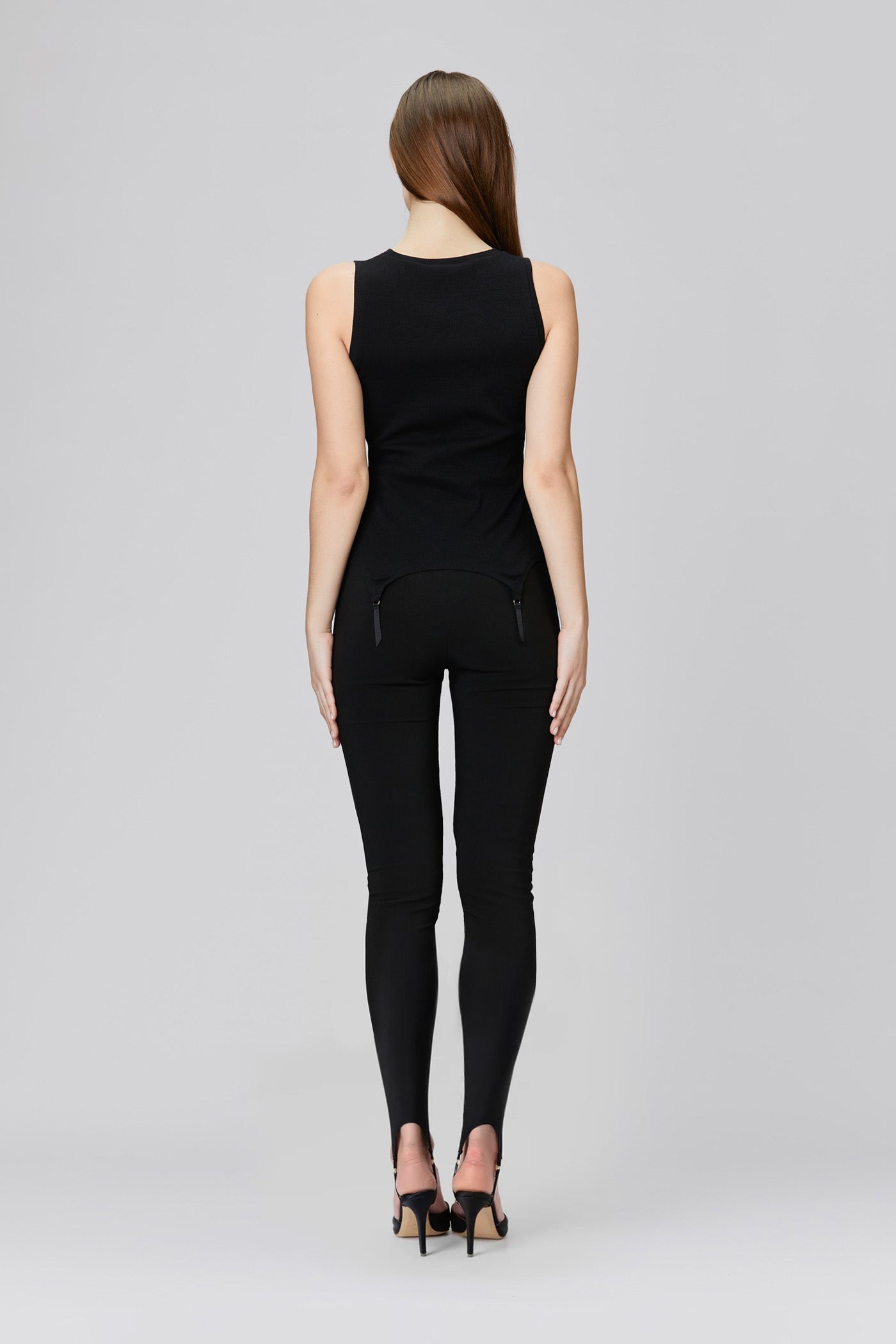 Top negru fara maneci reiat Garter