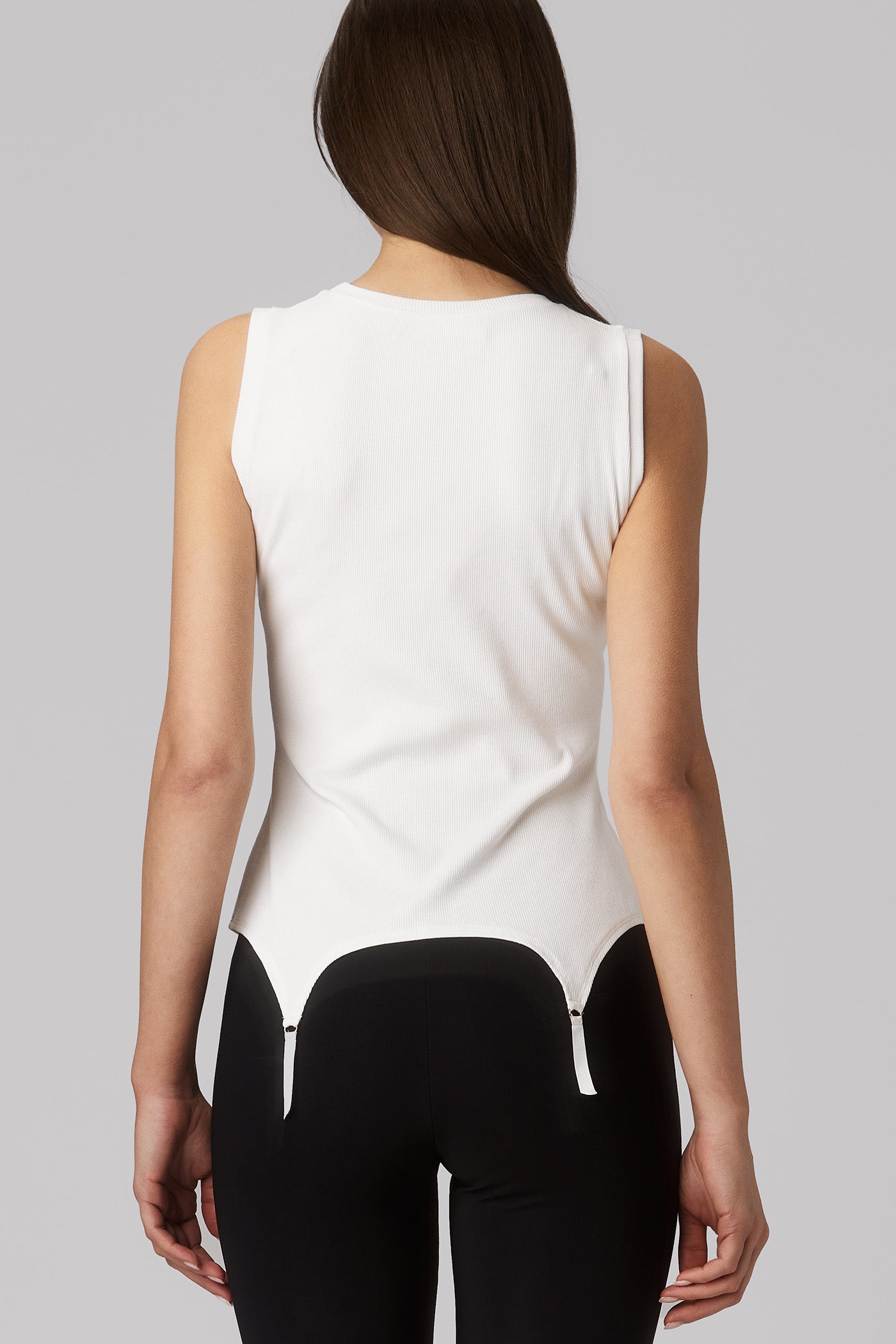 Top alb fara maneci reiat Garter