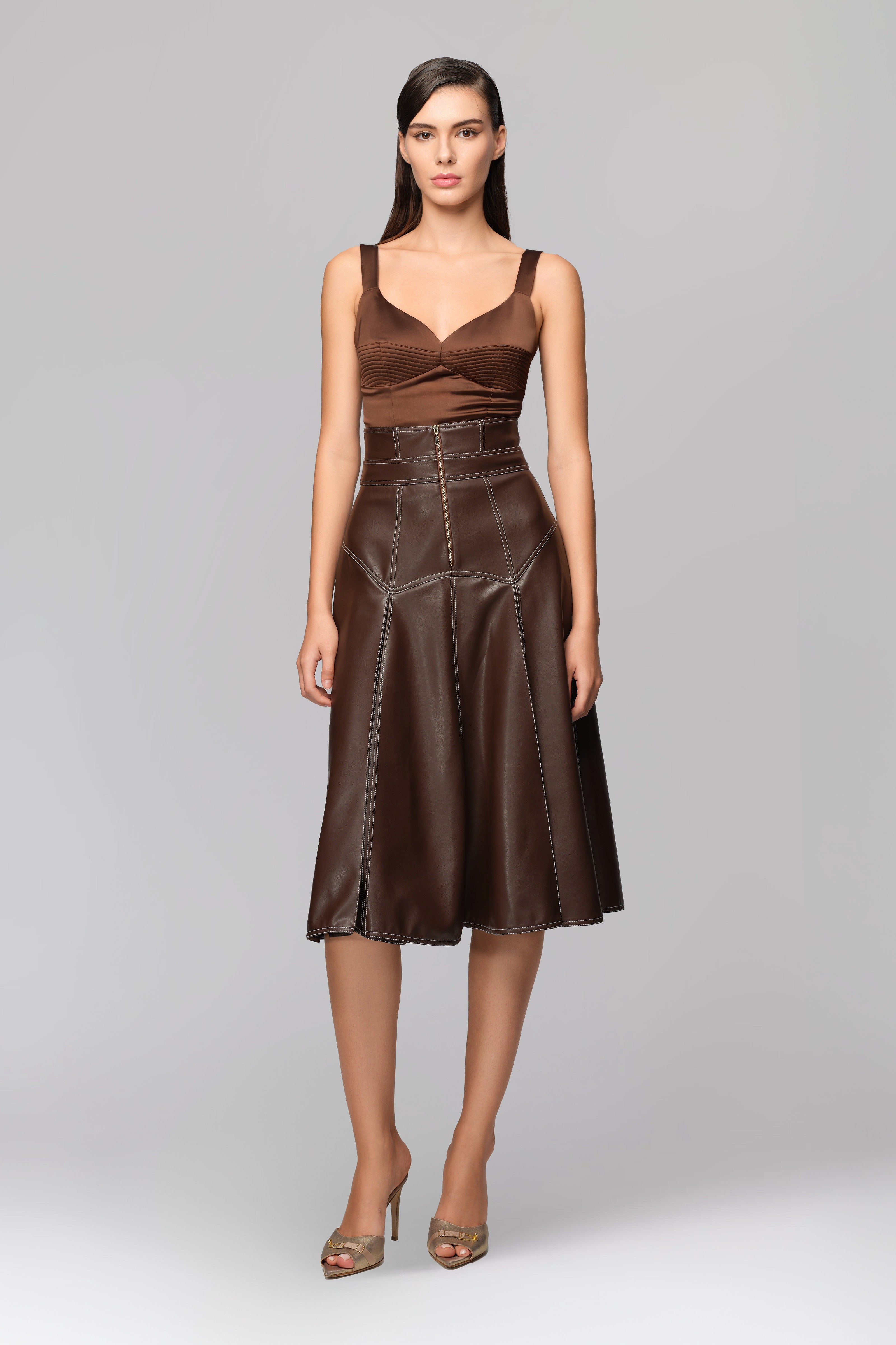 Corset maro din satin elastic Haze