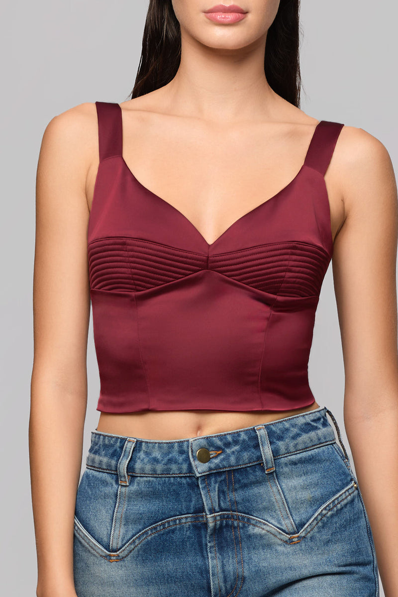 Corset rosu burgund din satin elastic Haze