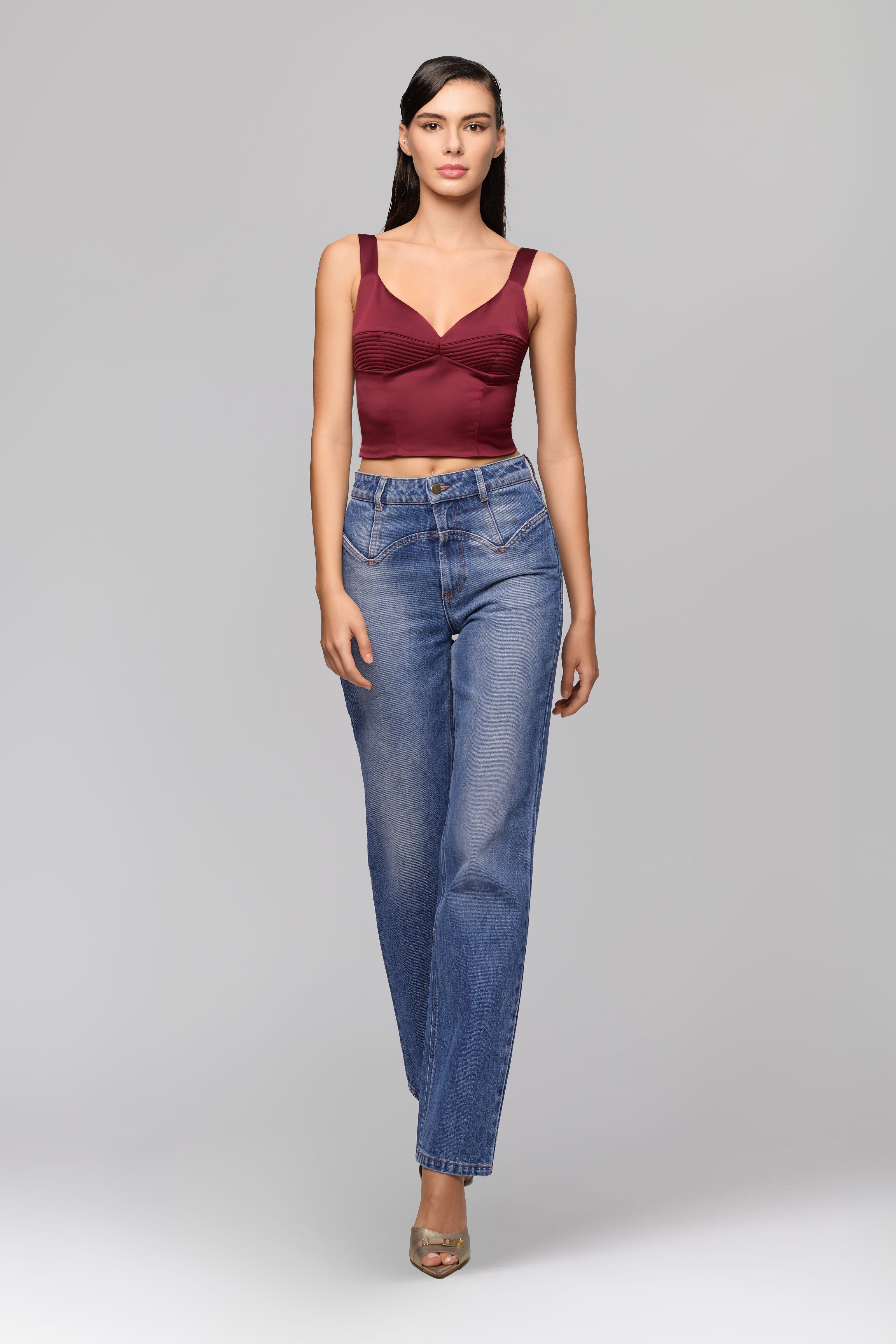 Corset rosu burgund din satin elastic Haze