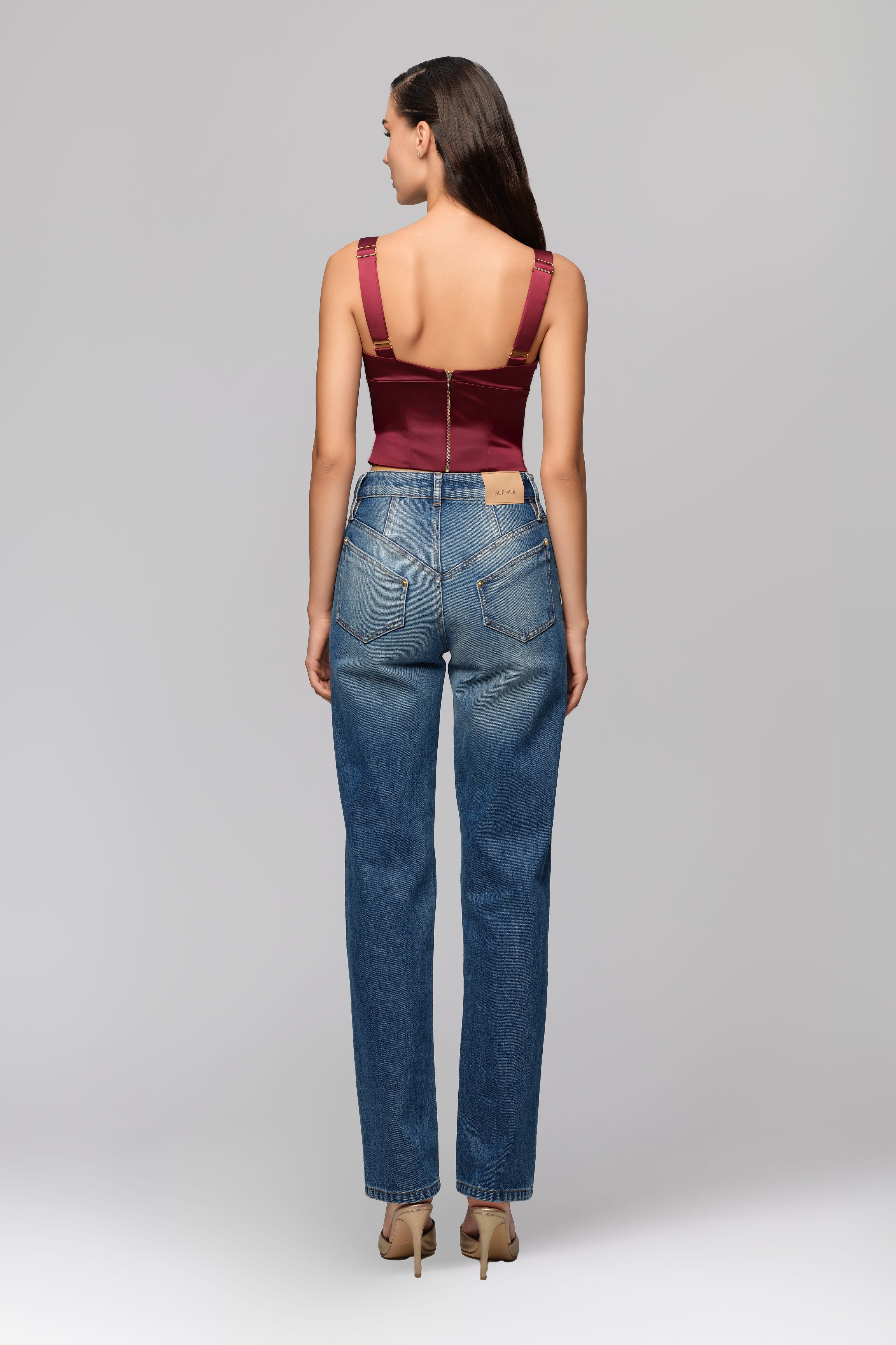 Corset rosu burgund din satin elastic Haze