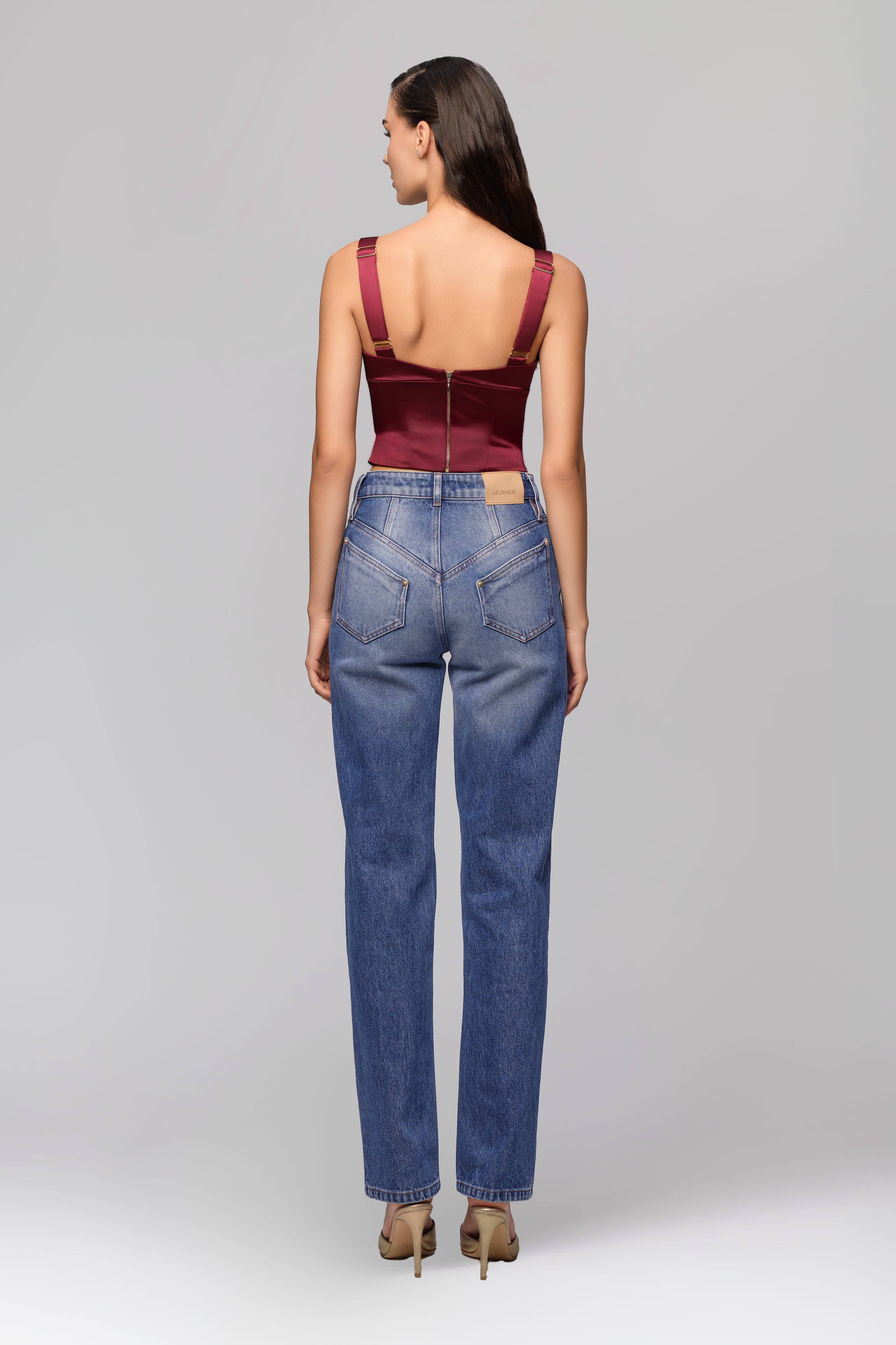 Corset rosu burgund din satin elastic Haze