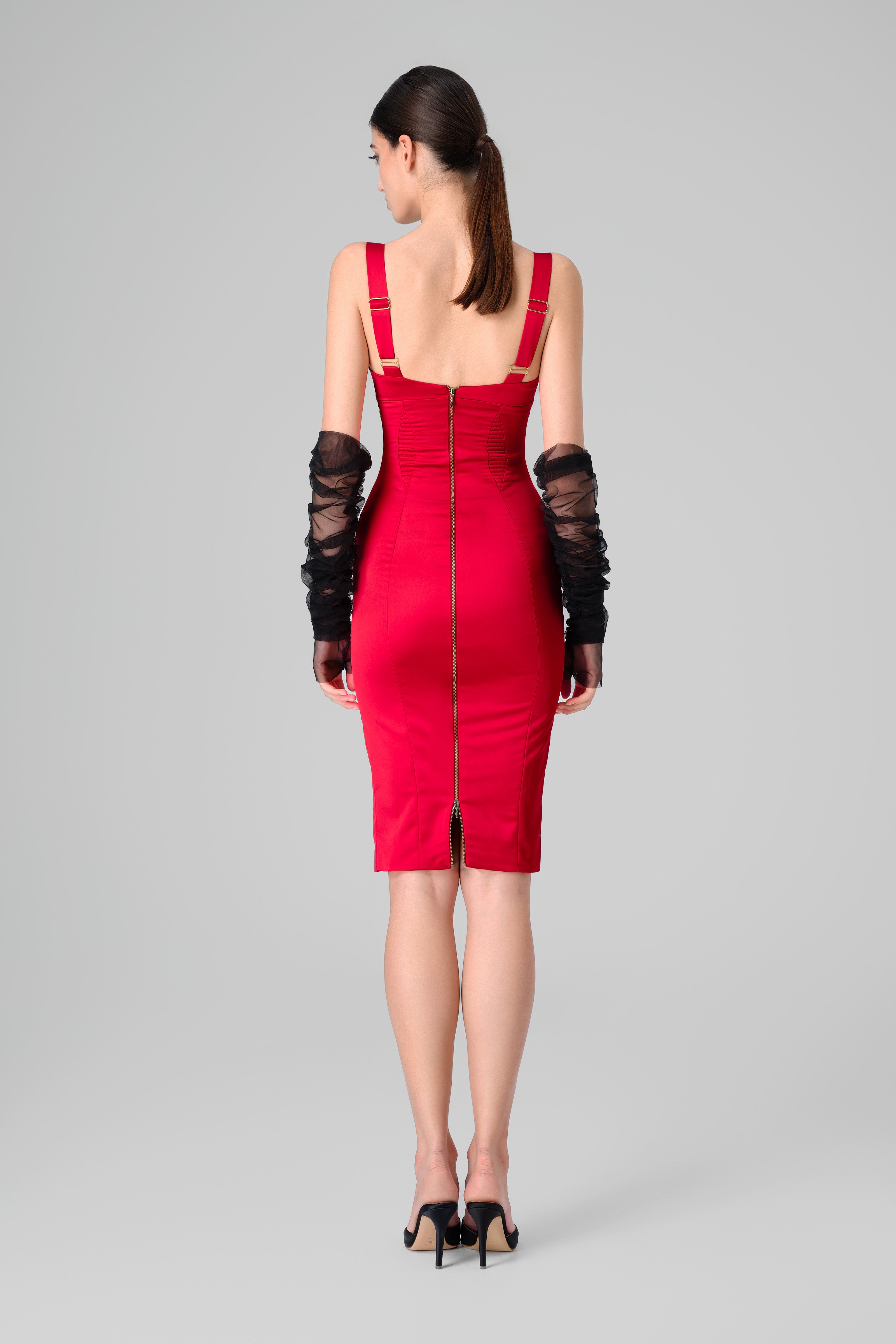 Rochie rosie din satin elastic Haze