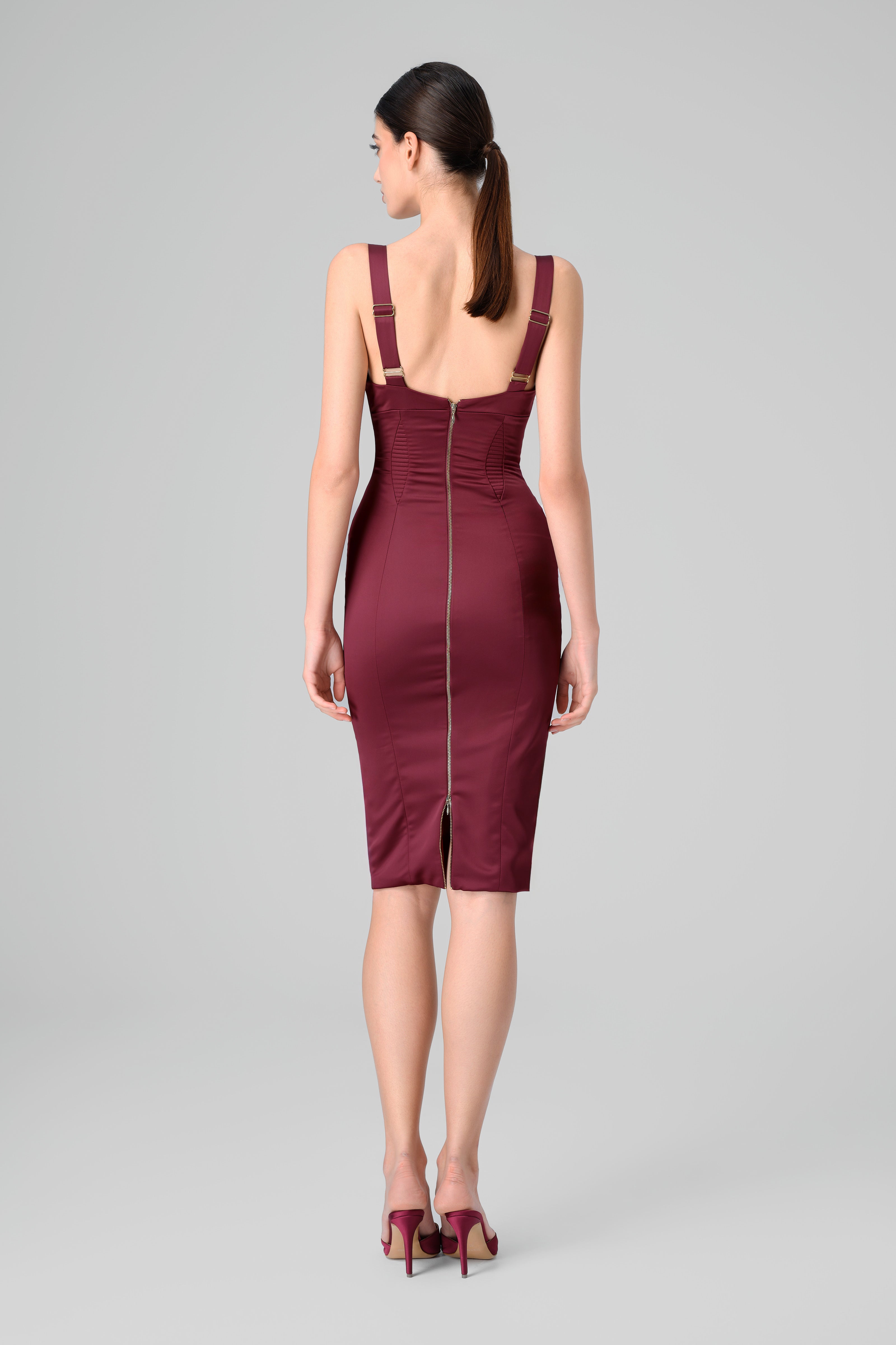 Rochie rosu burgund din satin elastic Haze