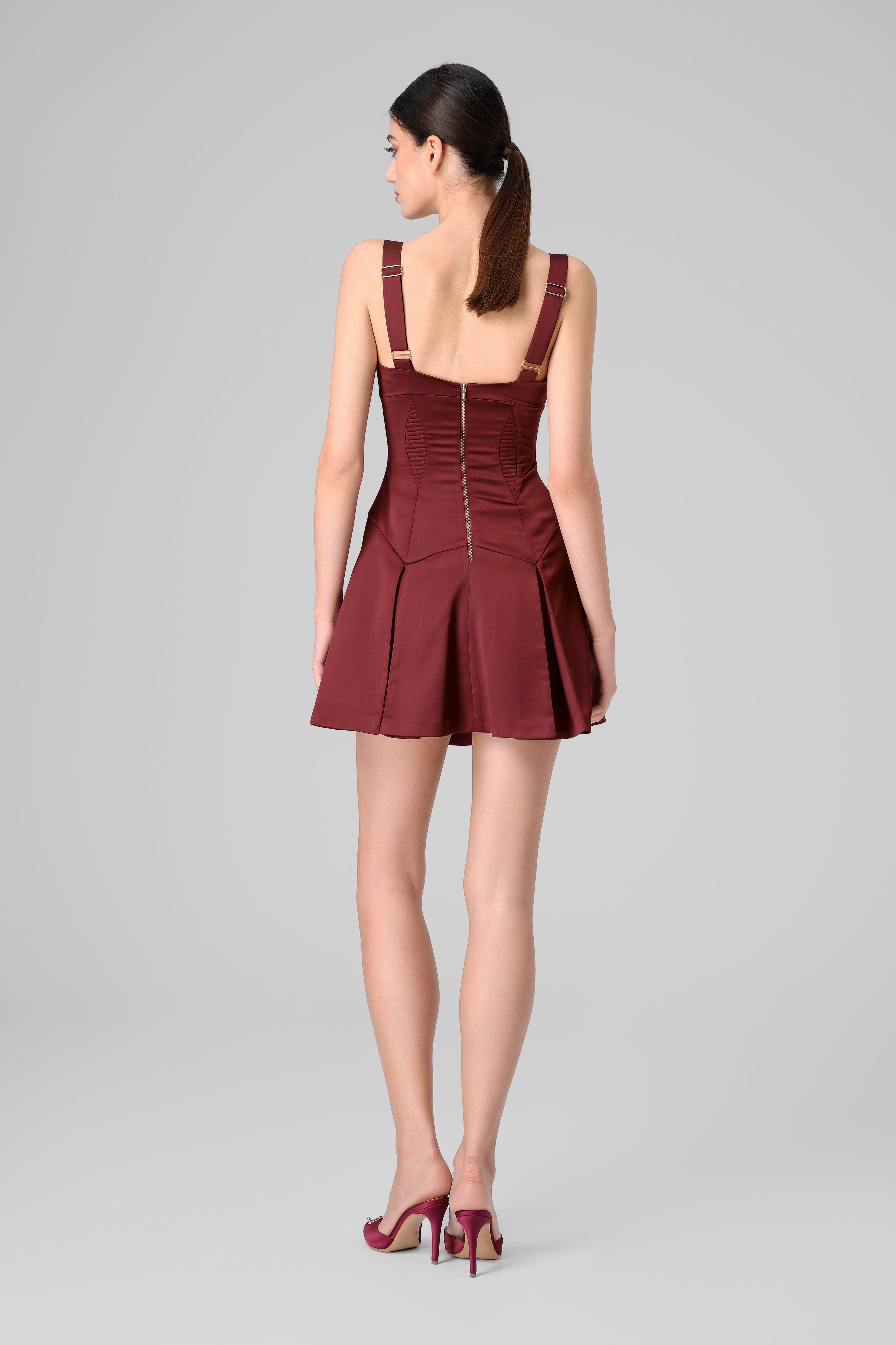 Rochie mini rosu burgund din satin elastic Haze