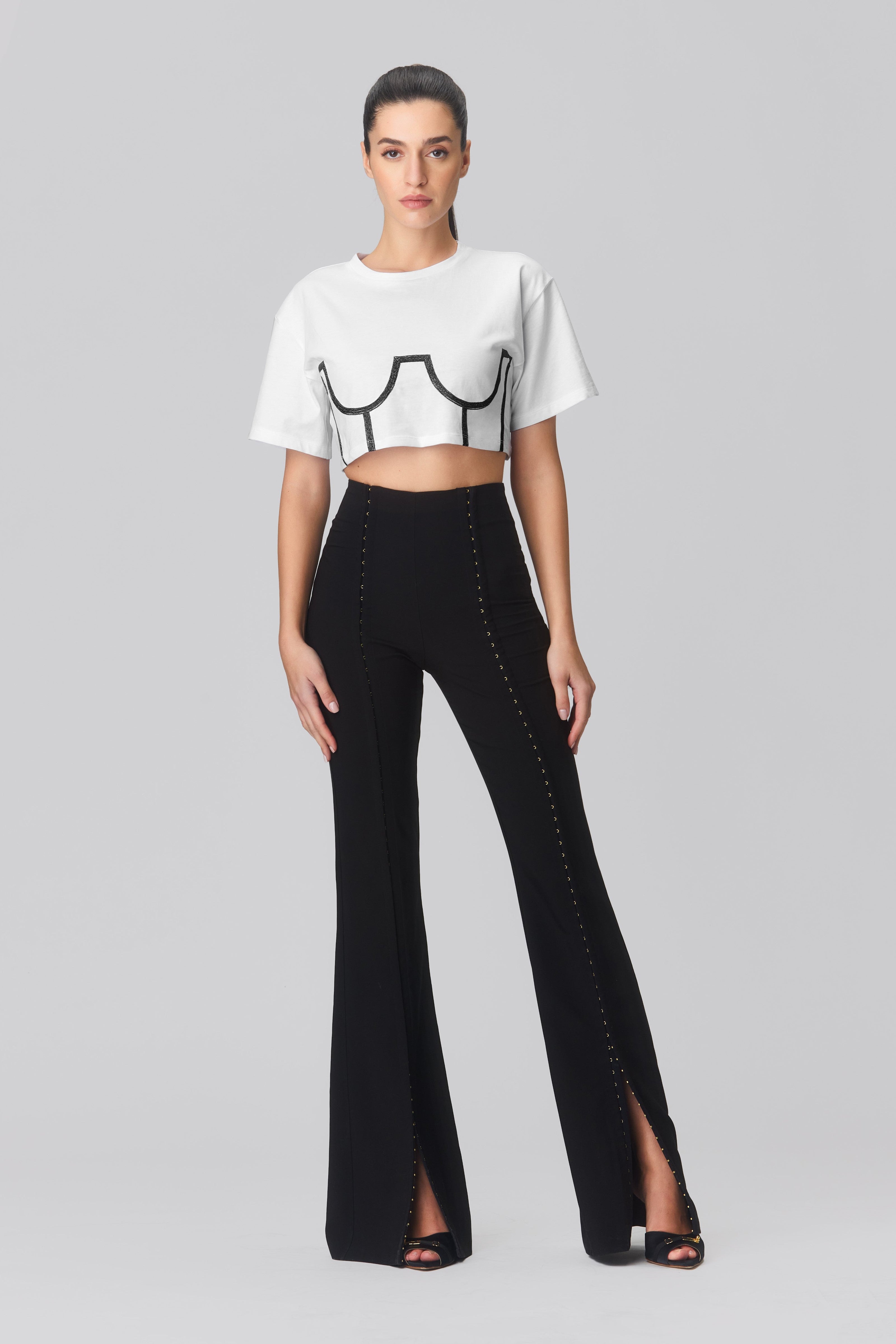 Pantaloni negri lungi evazati Snap