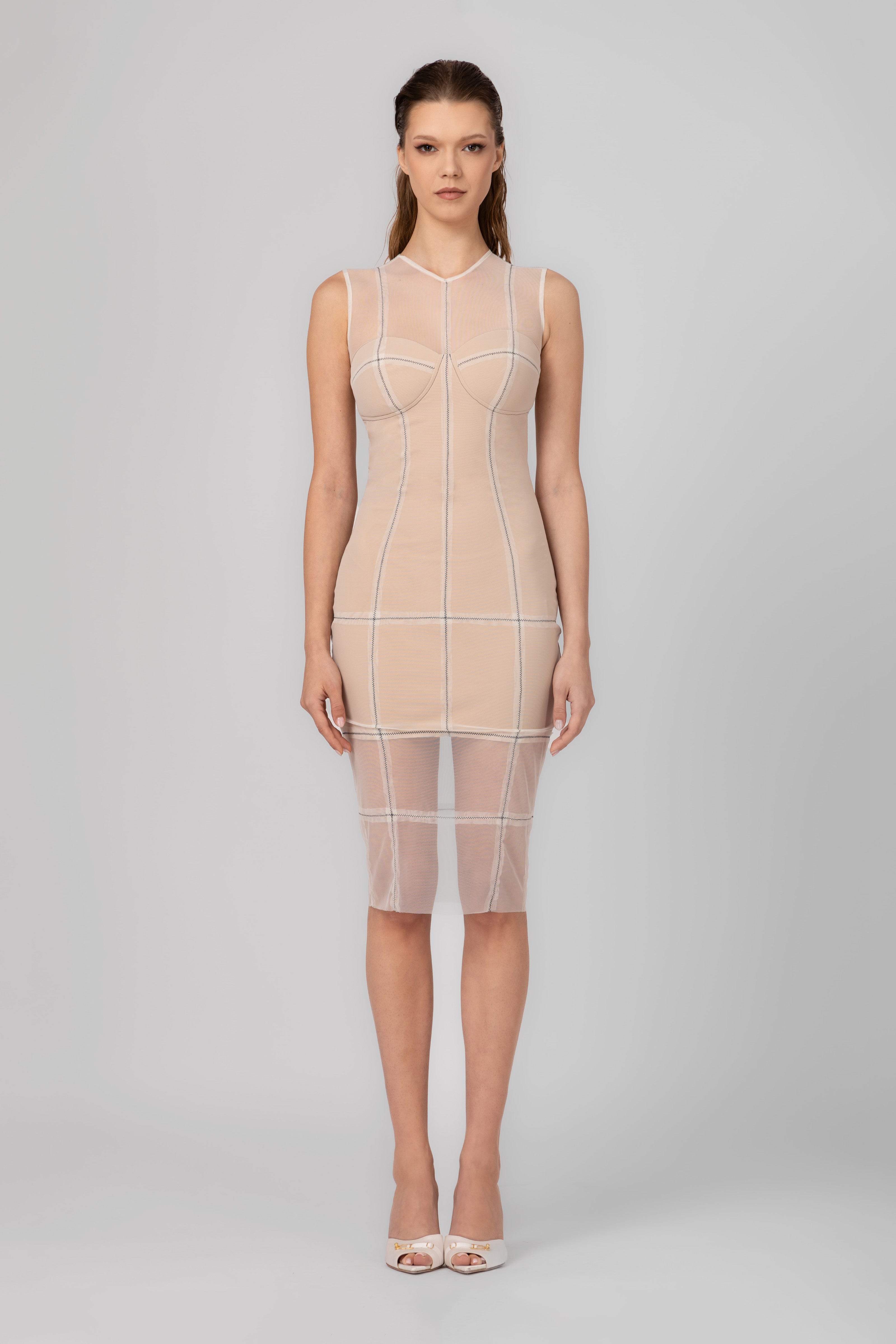 Rochie nud midi din tul si microfibra Figure