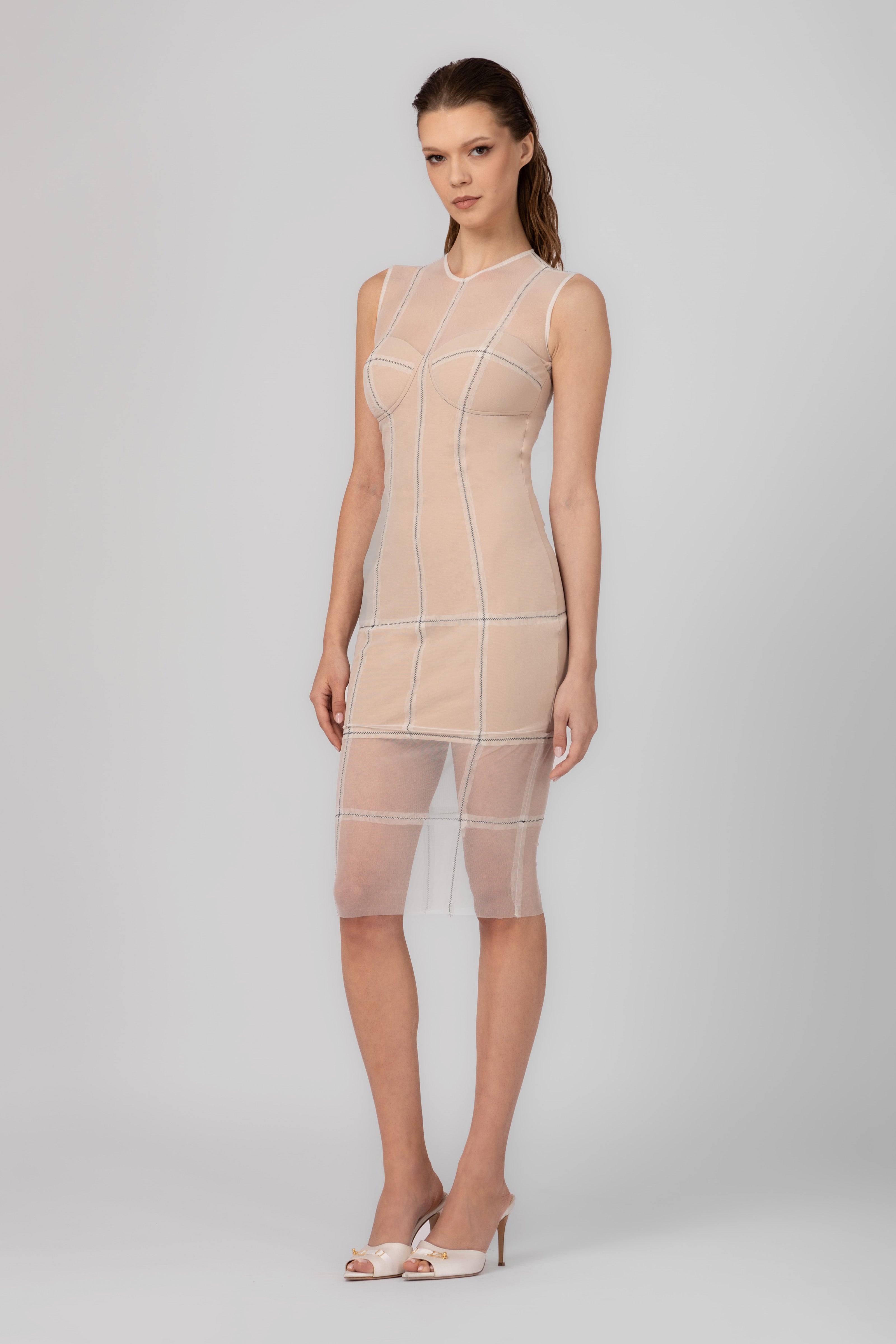 Rochie nud midi din tul si microfibra Figure