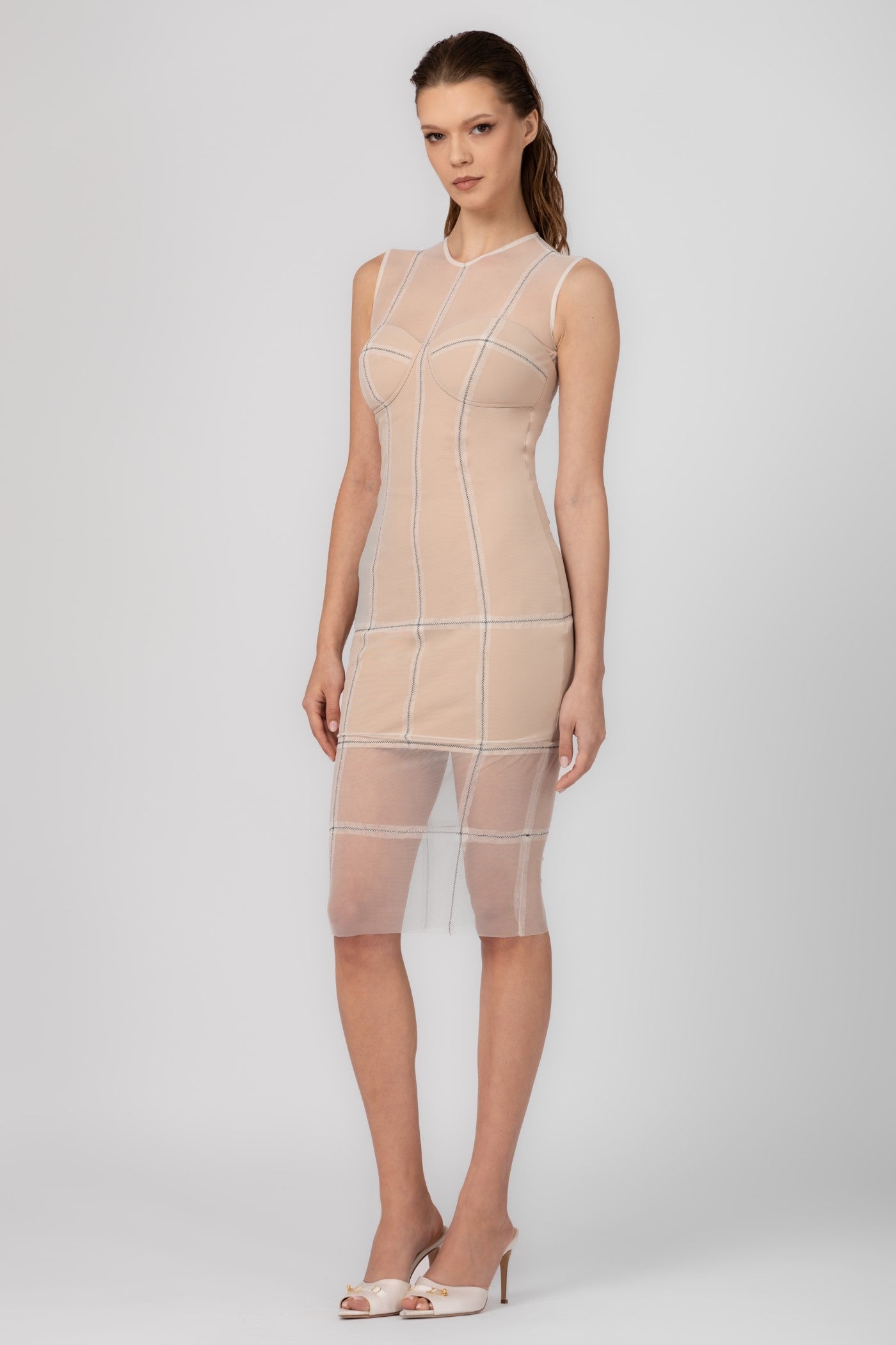 Rochie alba midi din tul si microfibra Figure