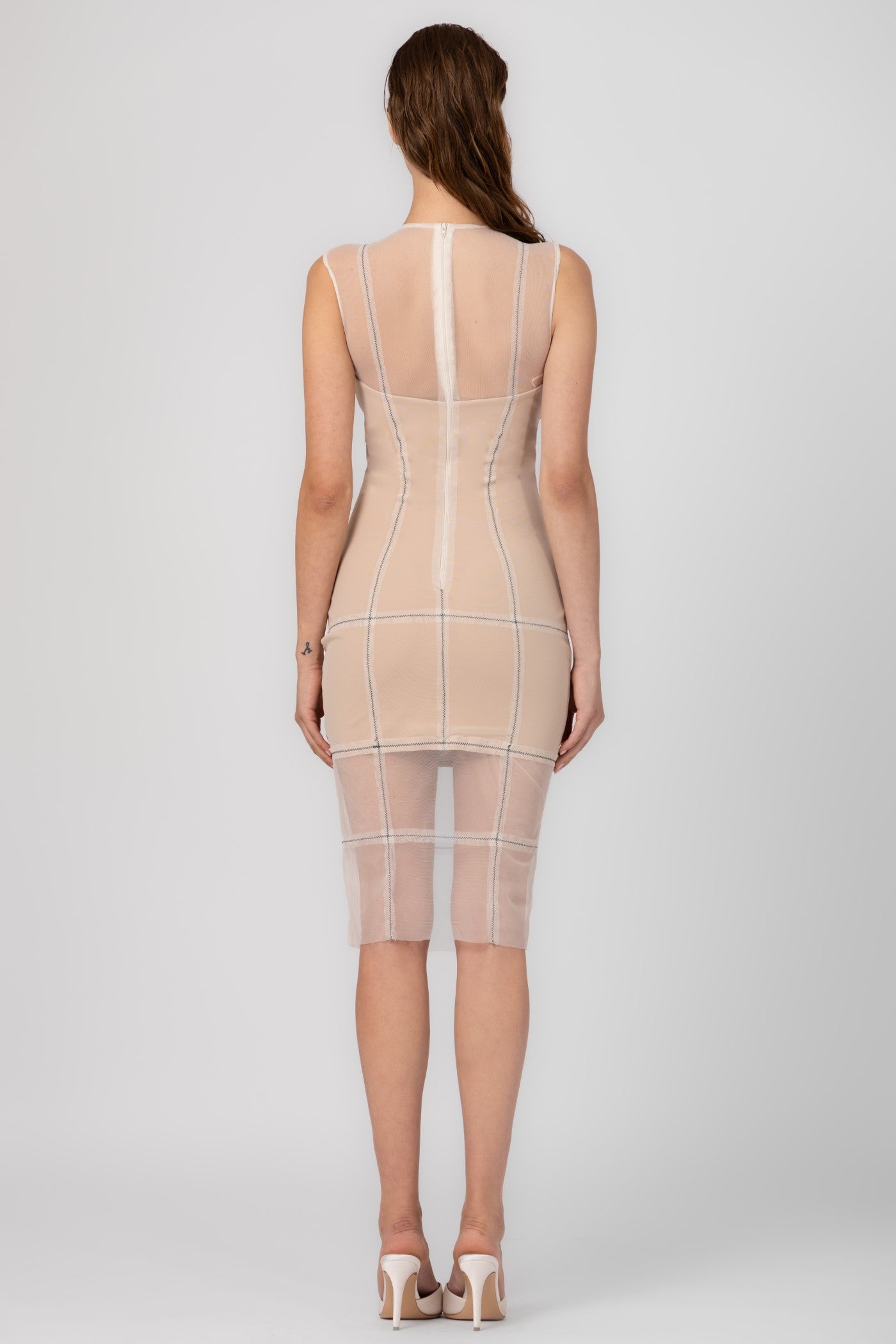 Rochie alba midi din tul si microfibra Figure