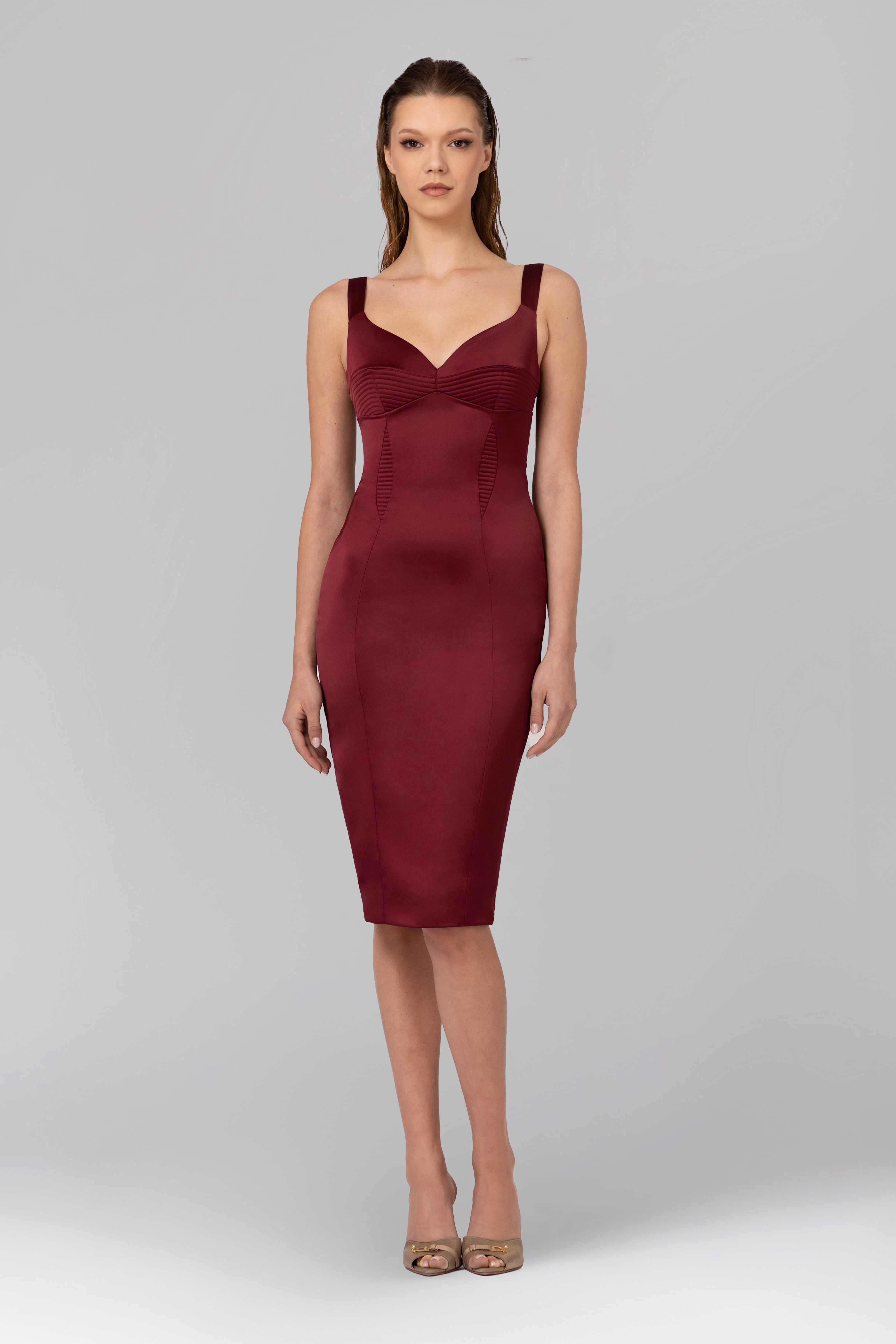 Rochie rosu burgund din satin elastic Haze