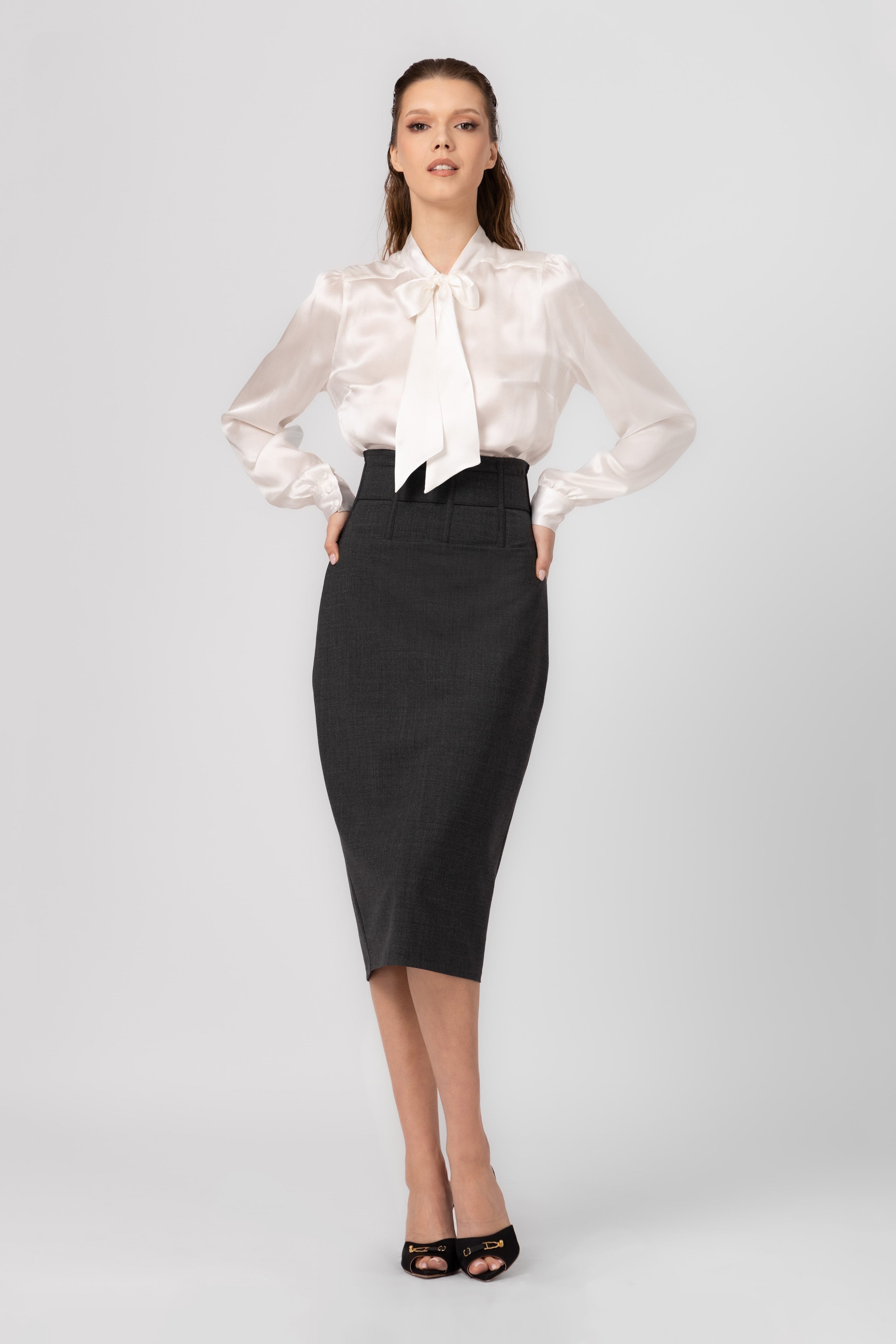 Fusta midi gri din lana Tomboy