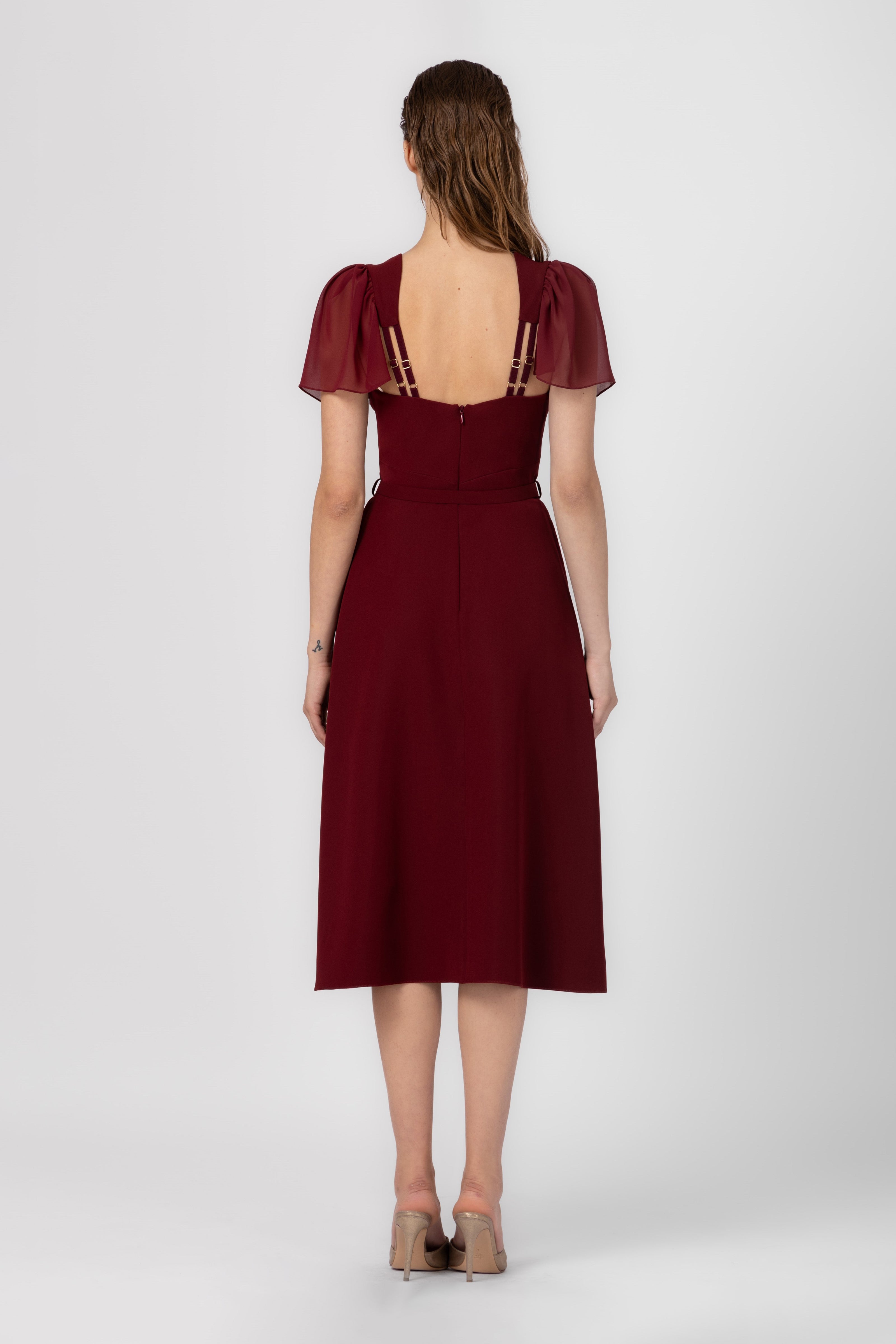Rochie rosu burgund midi din satin Diversion