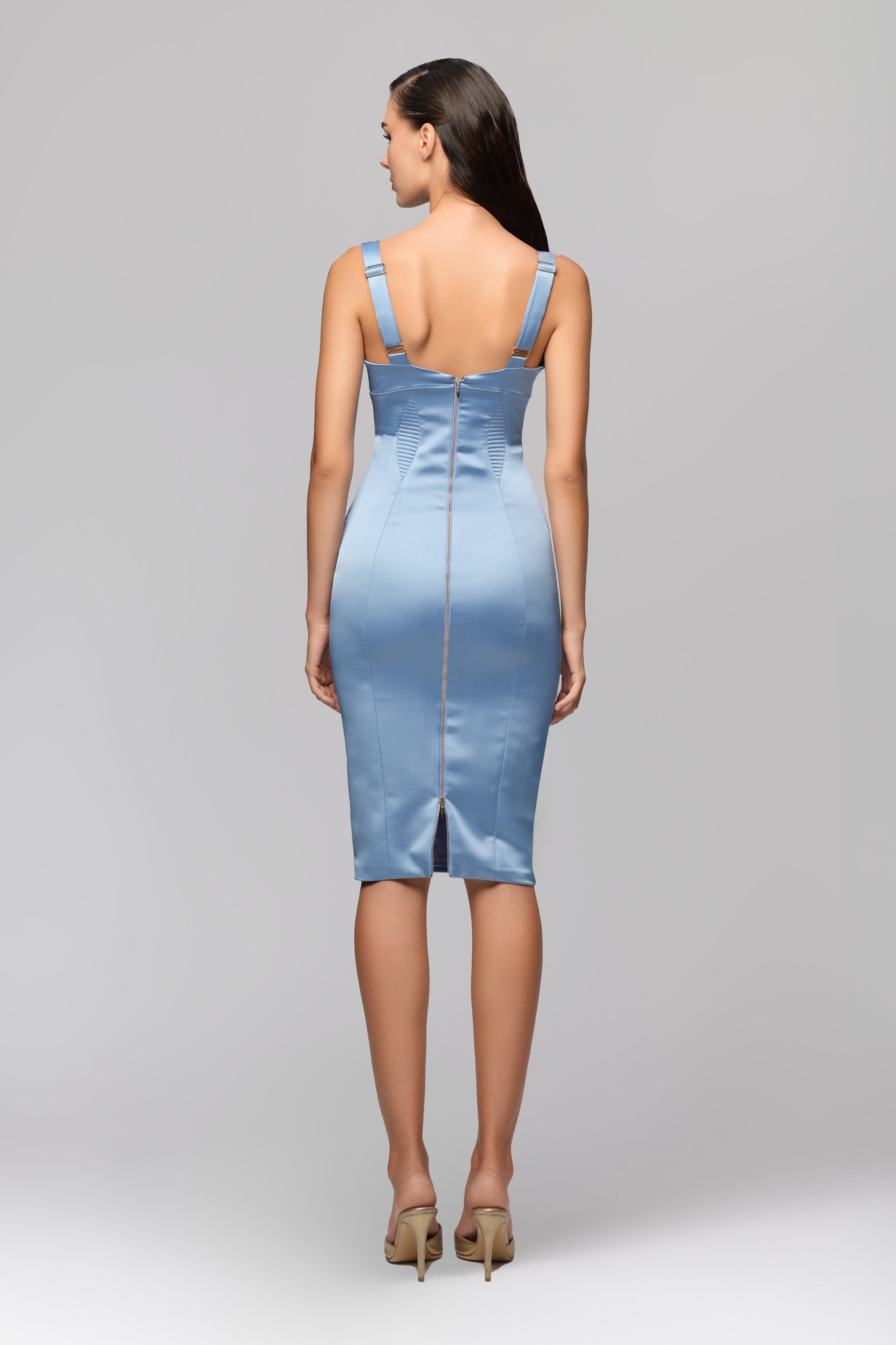 Rochie albastra din satin elastic Haze