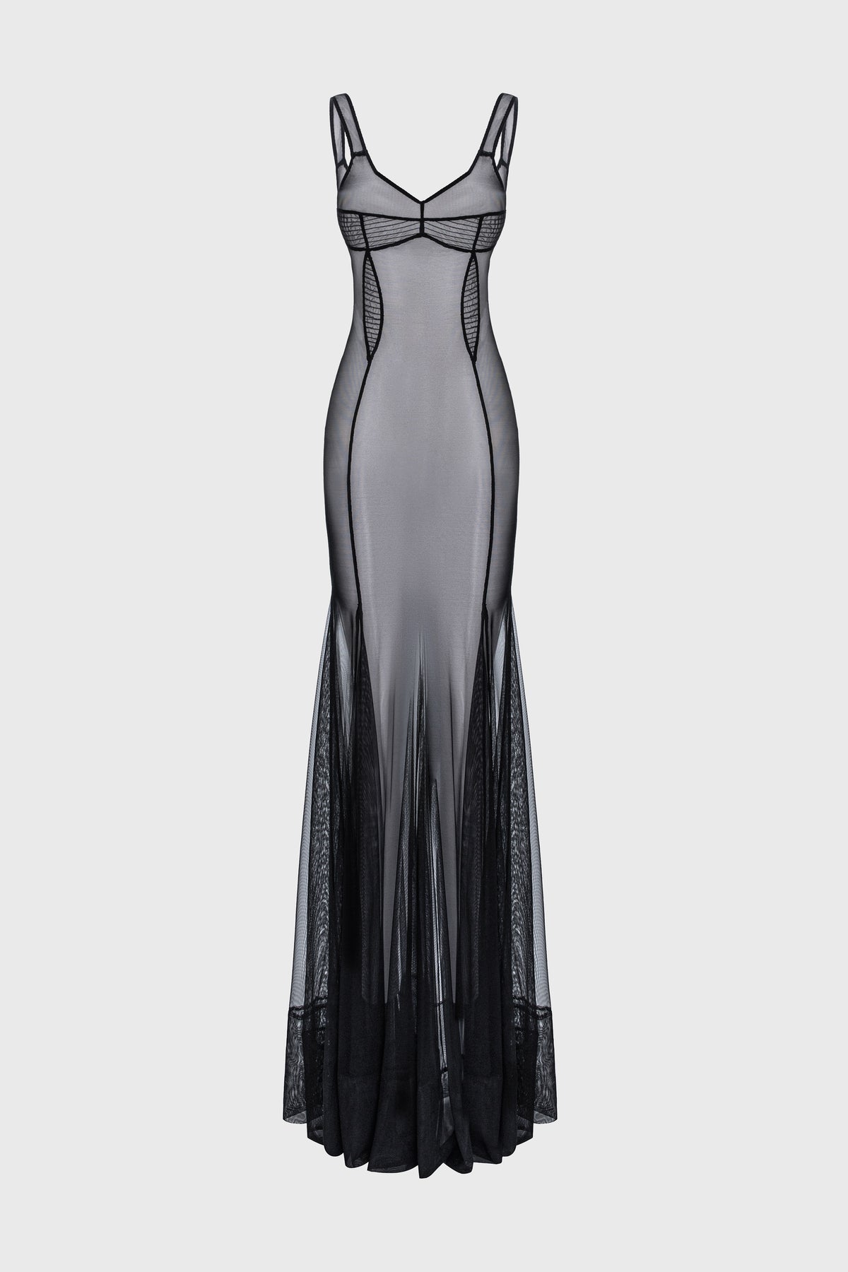 Rochie neagra din tul cu body si furou Tribut Haze