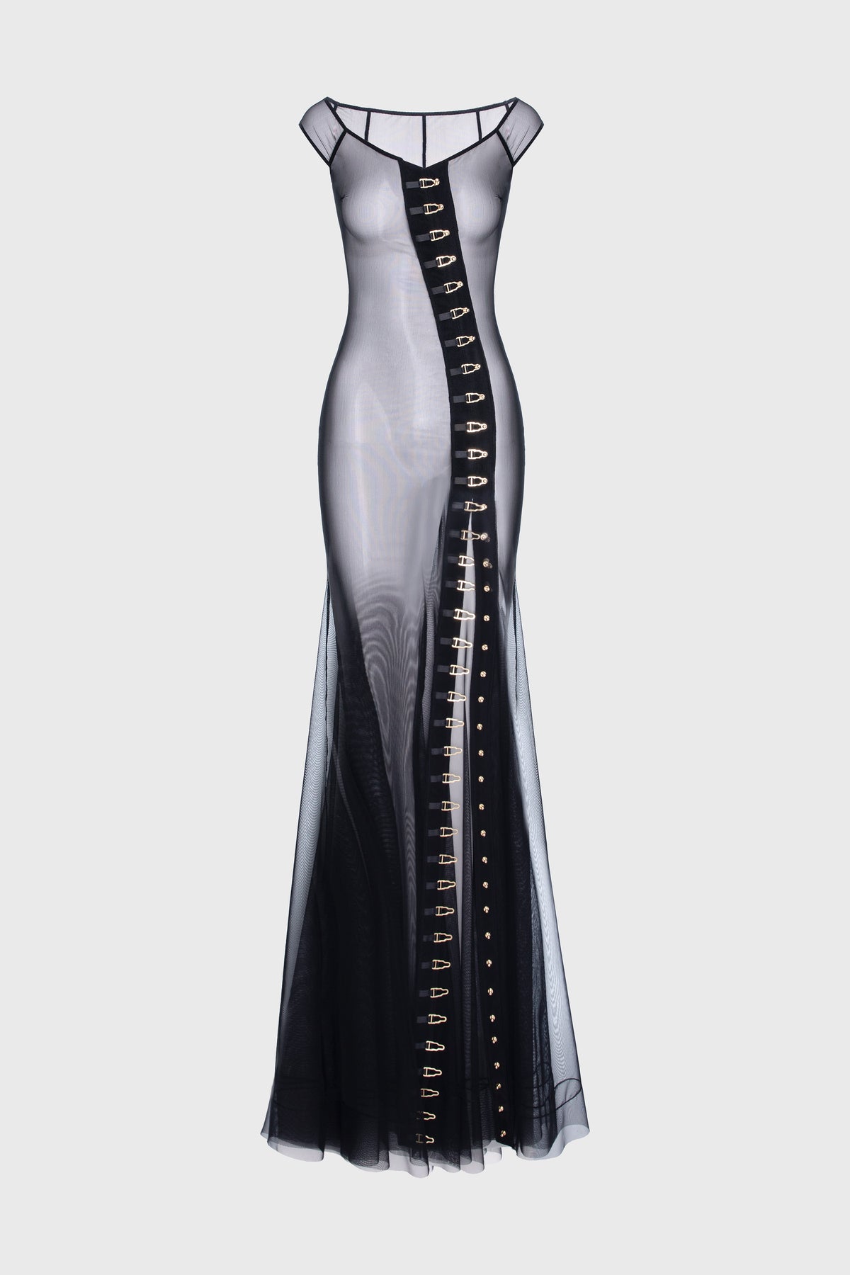 Rochie neagra din tul cu body si furou Tribut Ivy