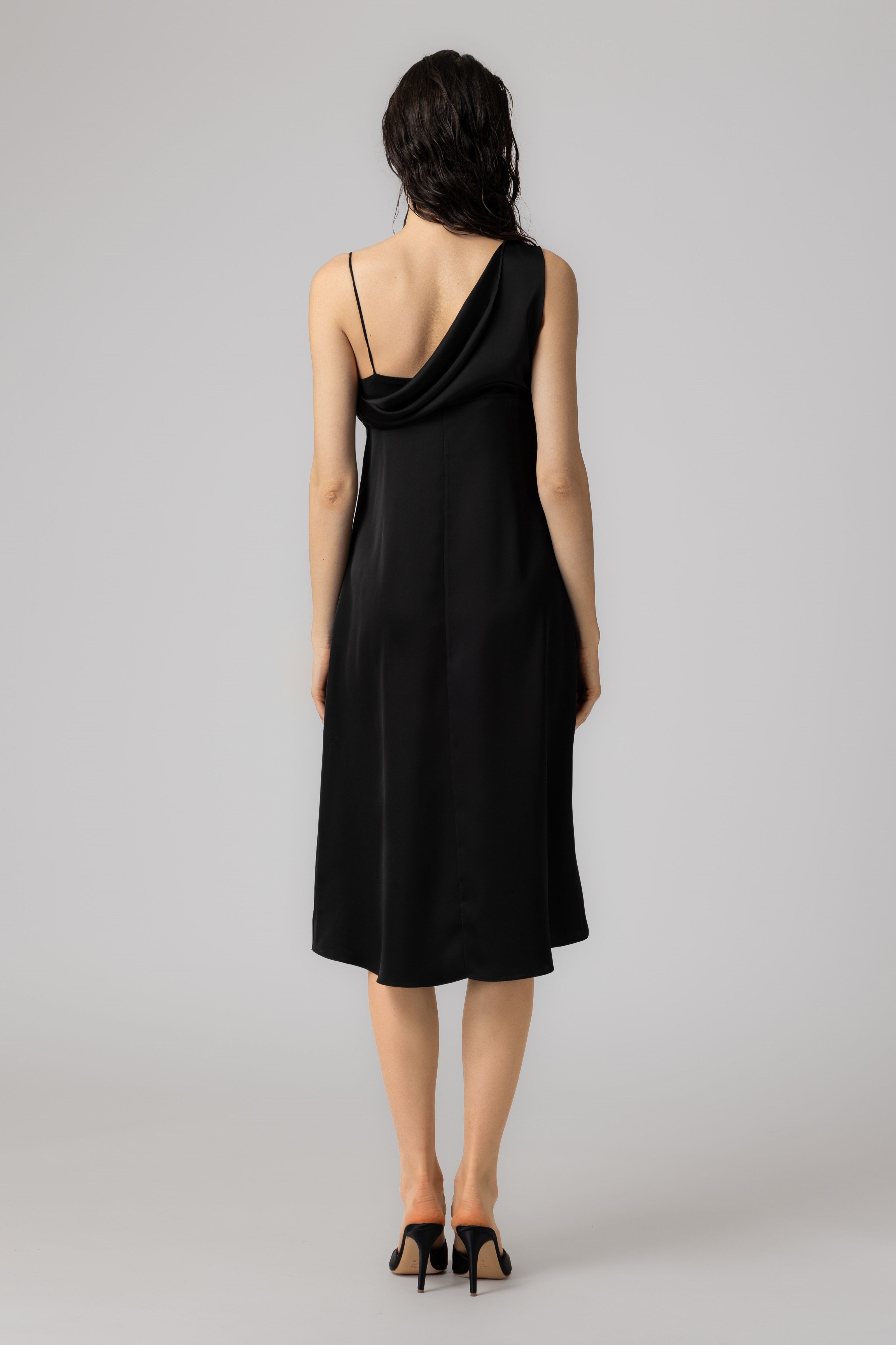 Rochie neagra midi din satin Allure