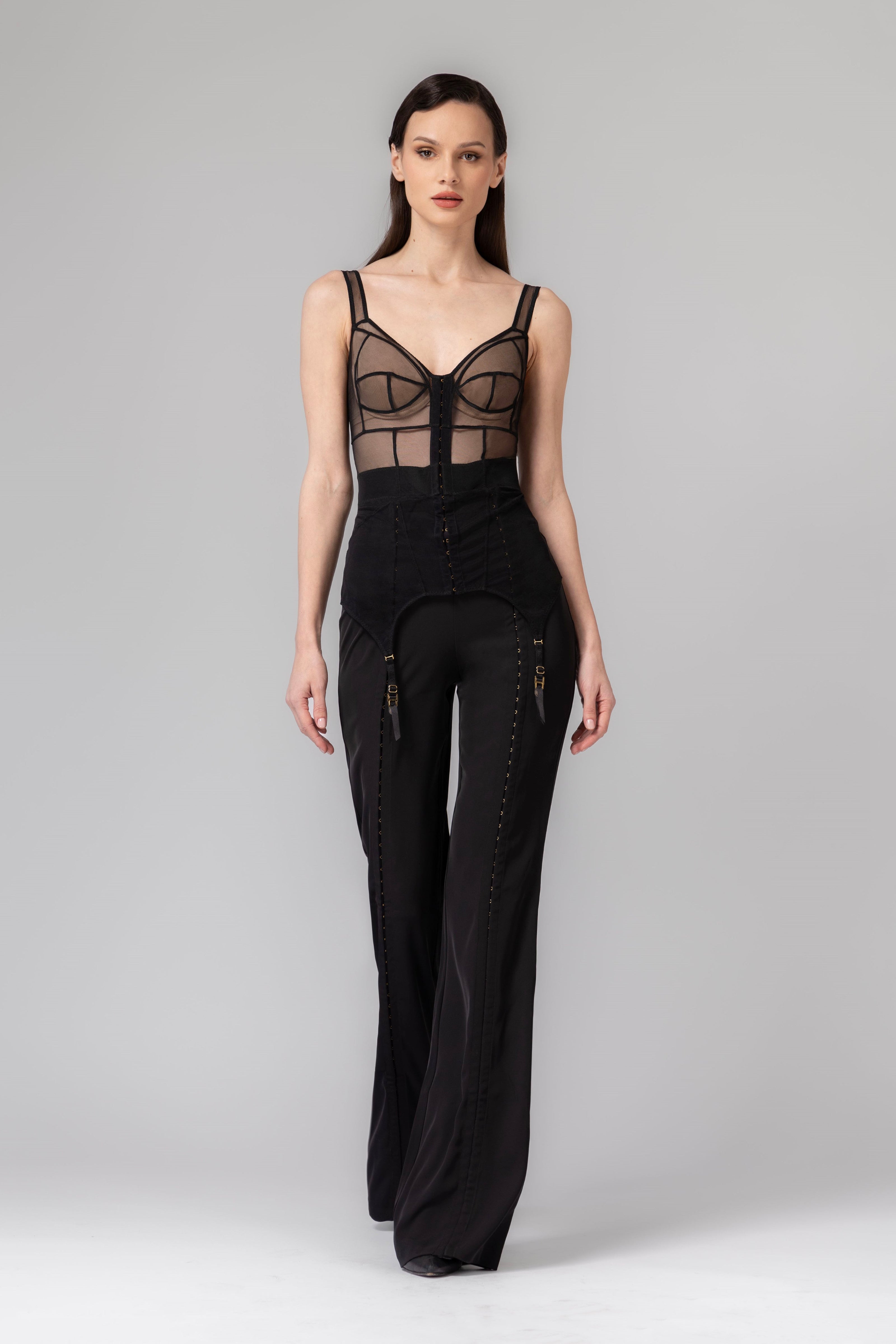 Pantaloni negri lungi evazati Snap