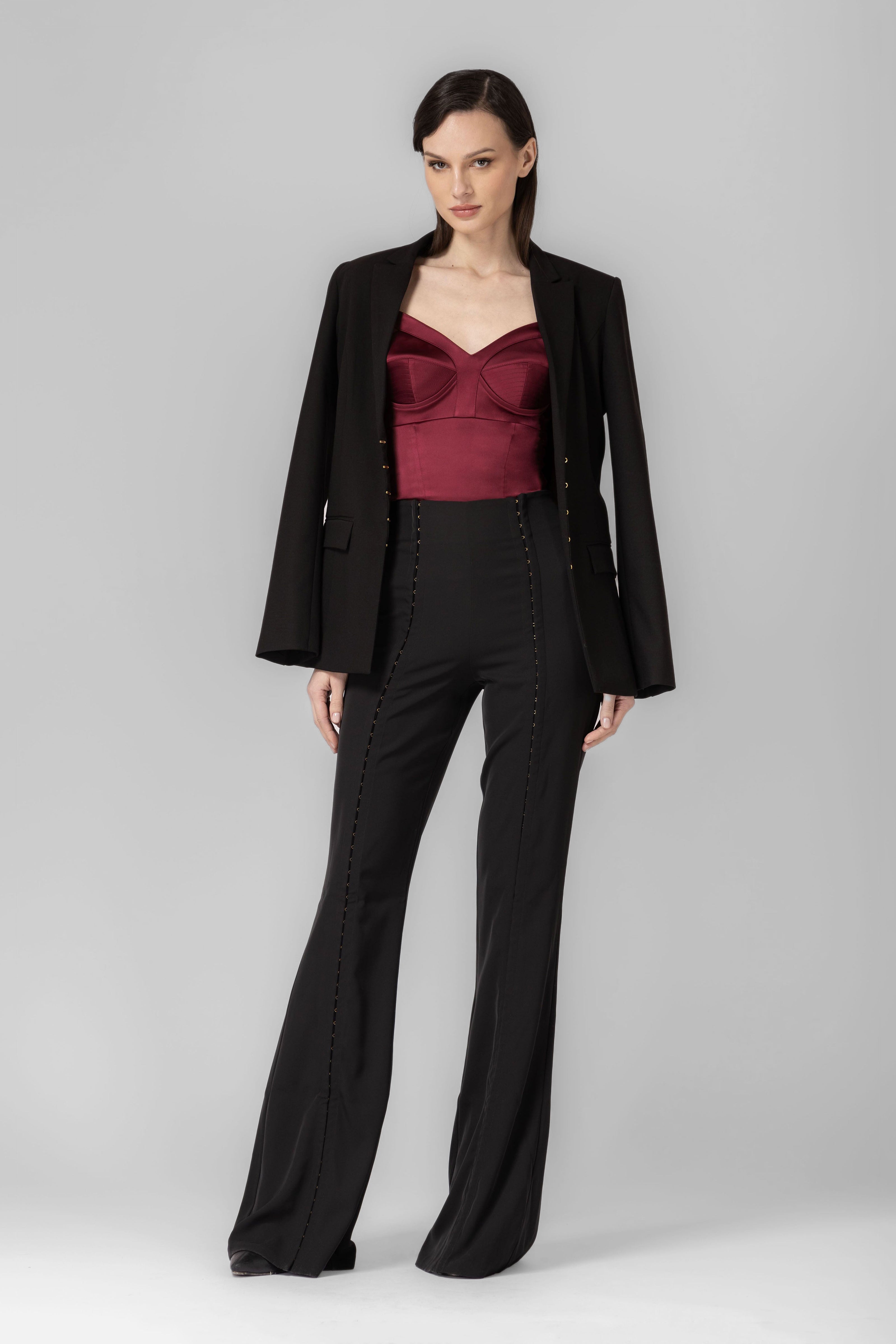 Body rosu burgund din satin elastic Sculpt