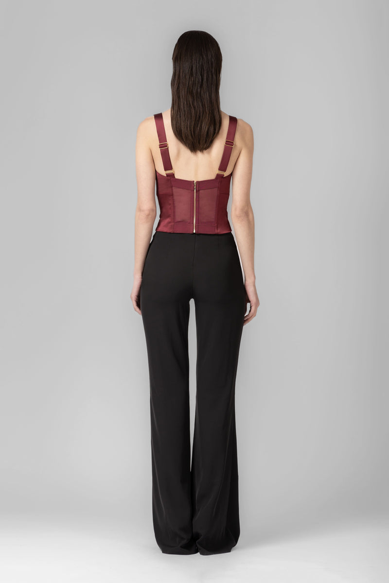 Body rosu burgund din satin elastic Sculpt