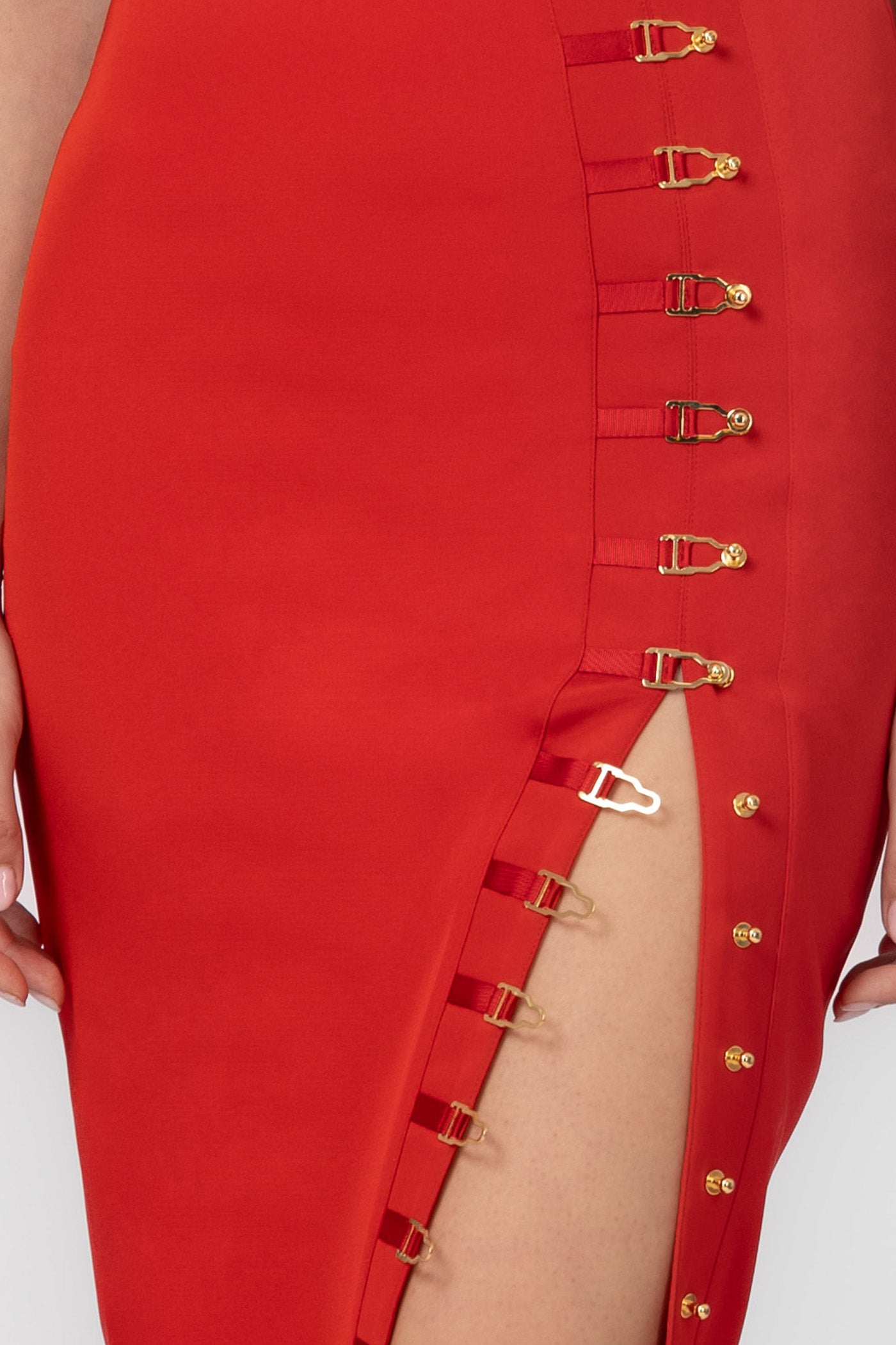 Fusta rosie mulata cu slit pe picior Ivy