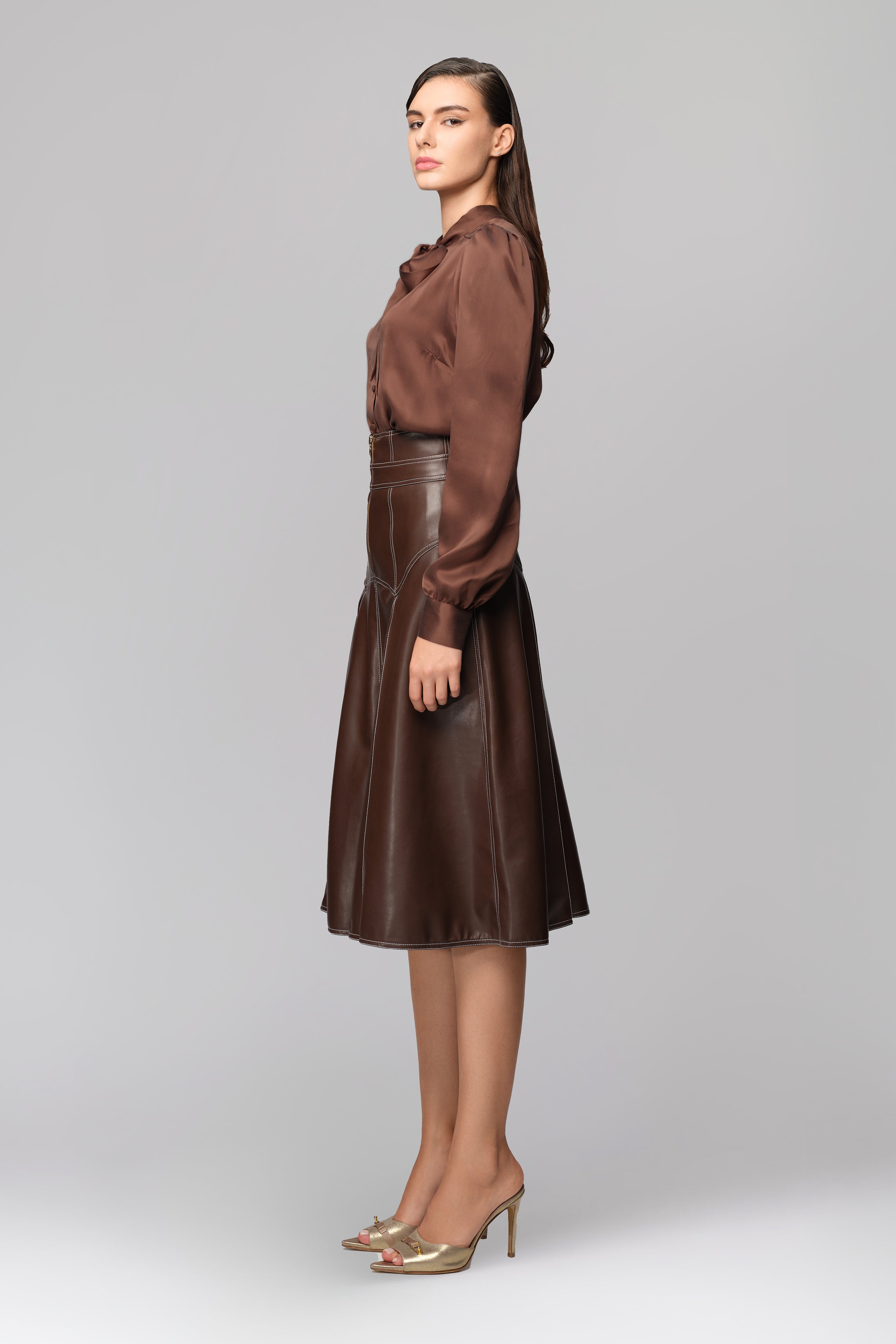 Camasa maro din matase naturala satinata Lavish