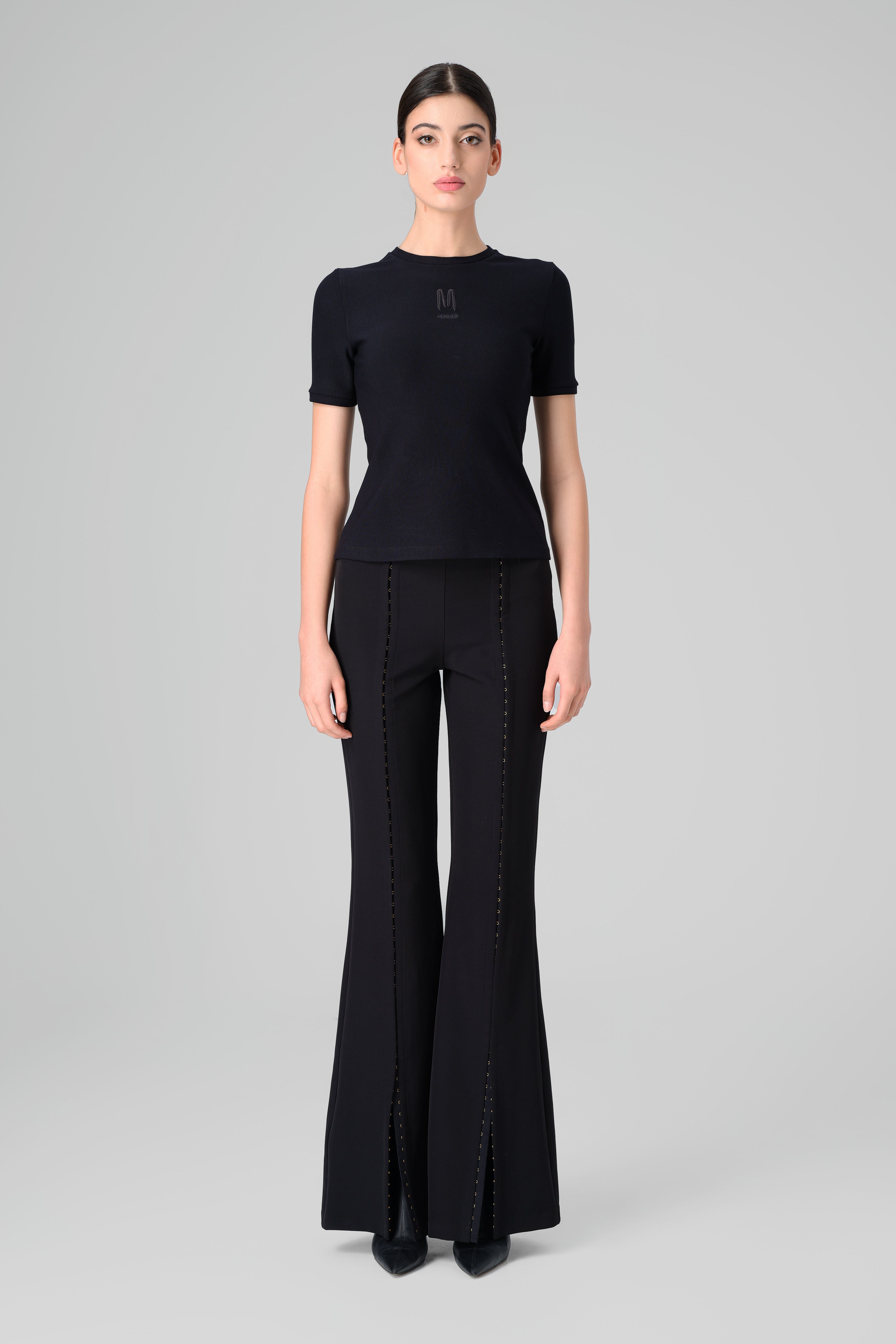 Tricou negru bumbac reiat Logo