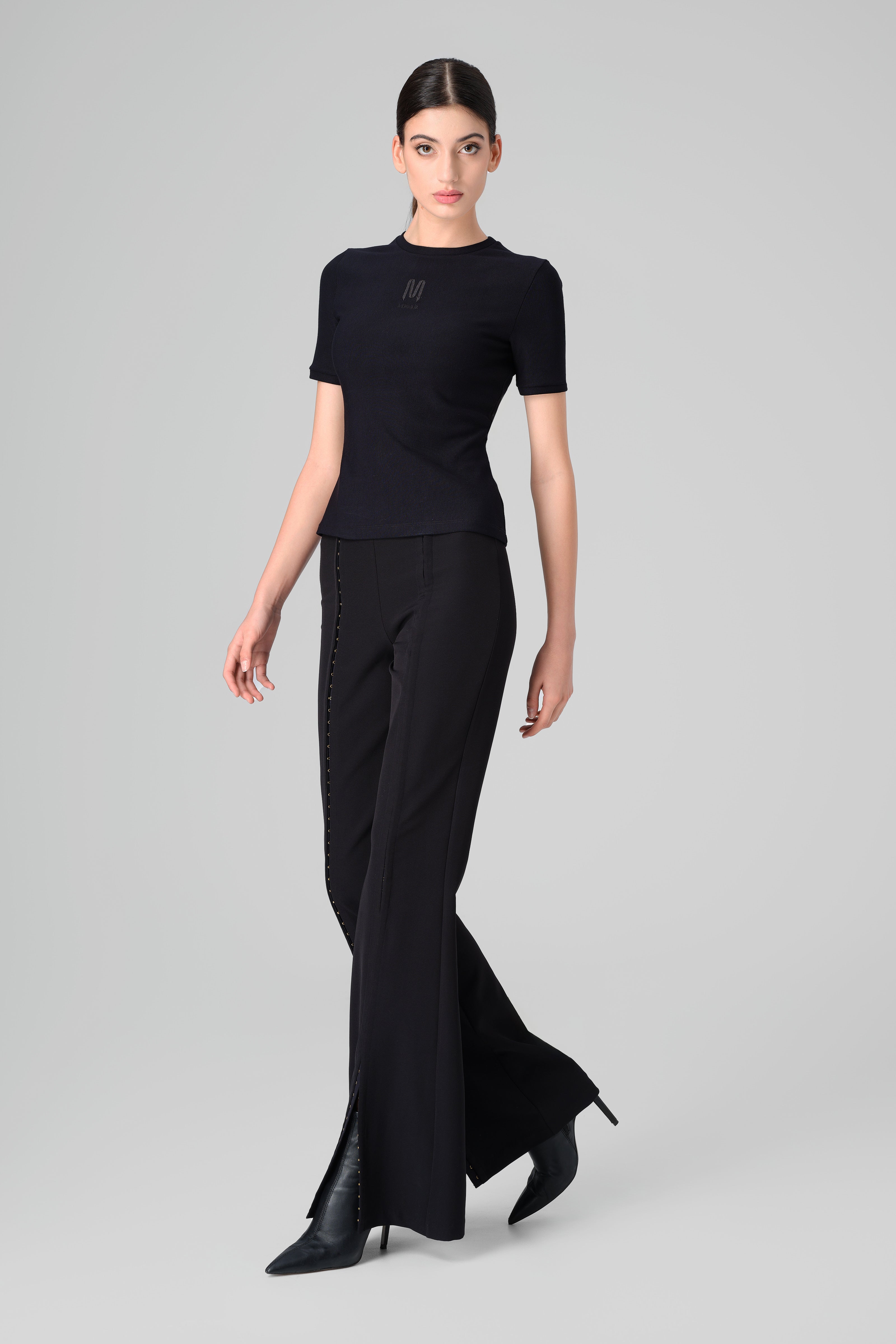 Tricou negru bumbac reiat Logo