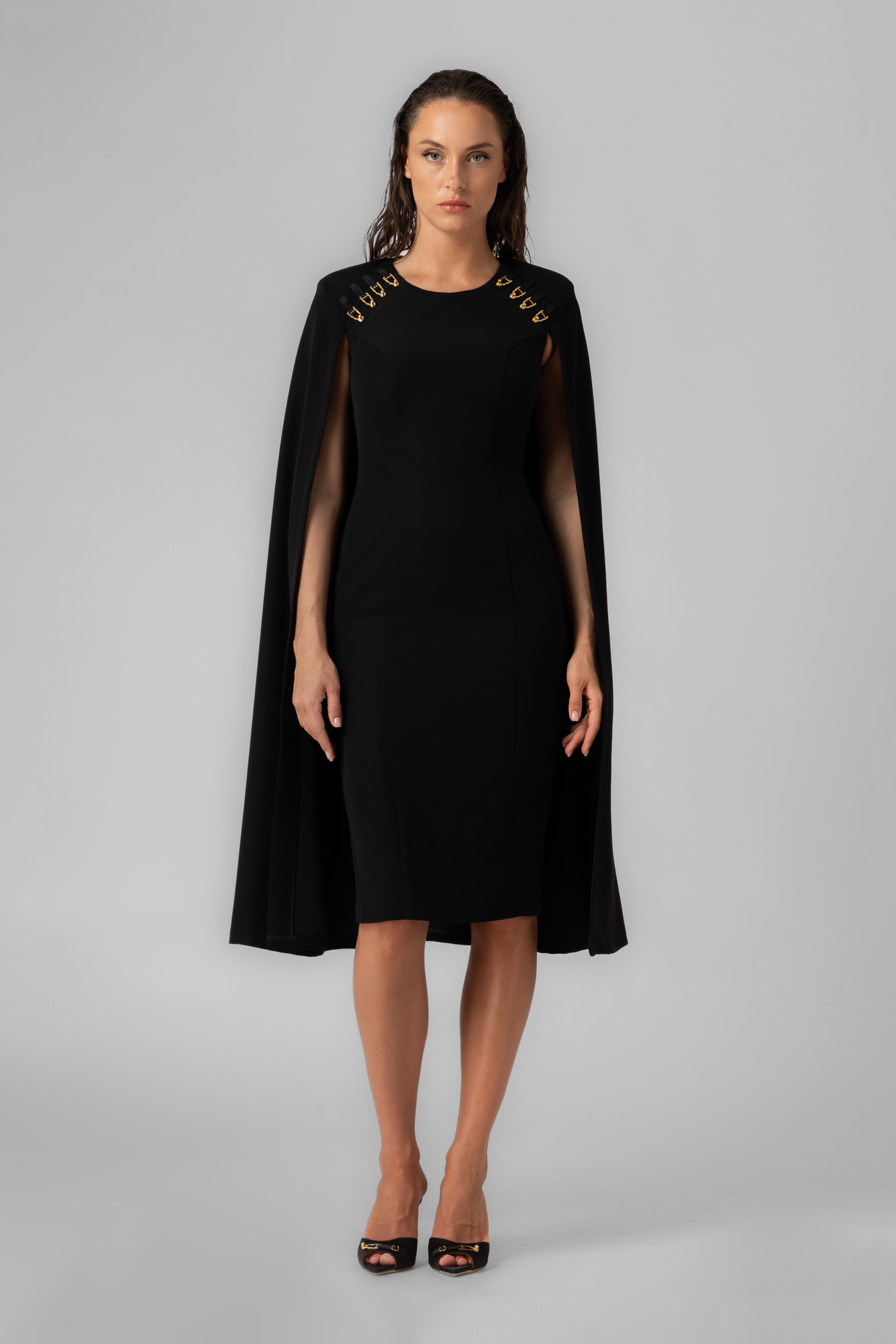Rochie midi neagra cu capa Mantle