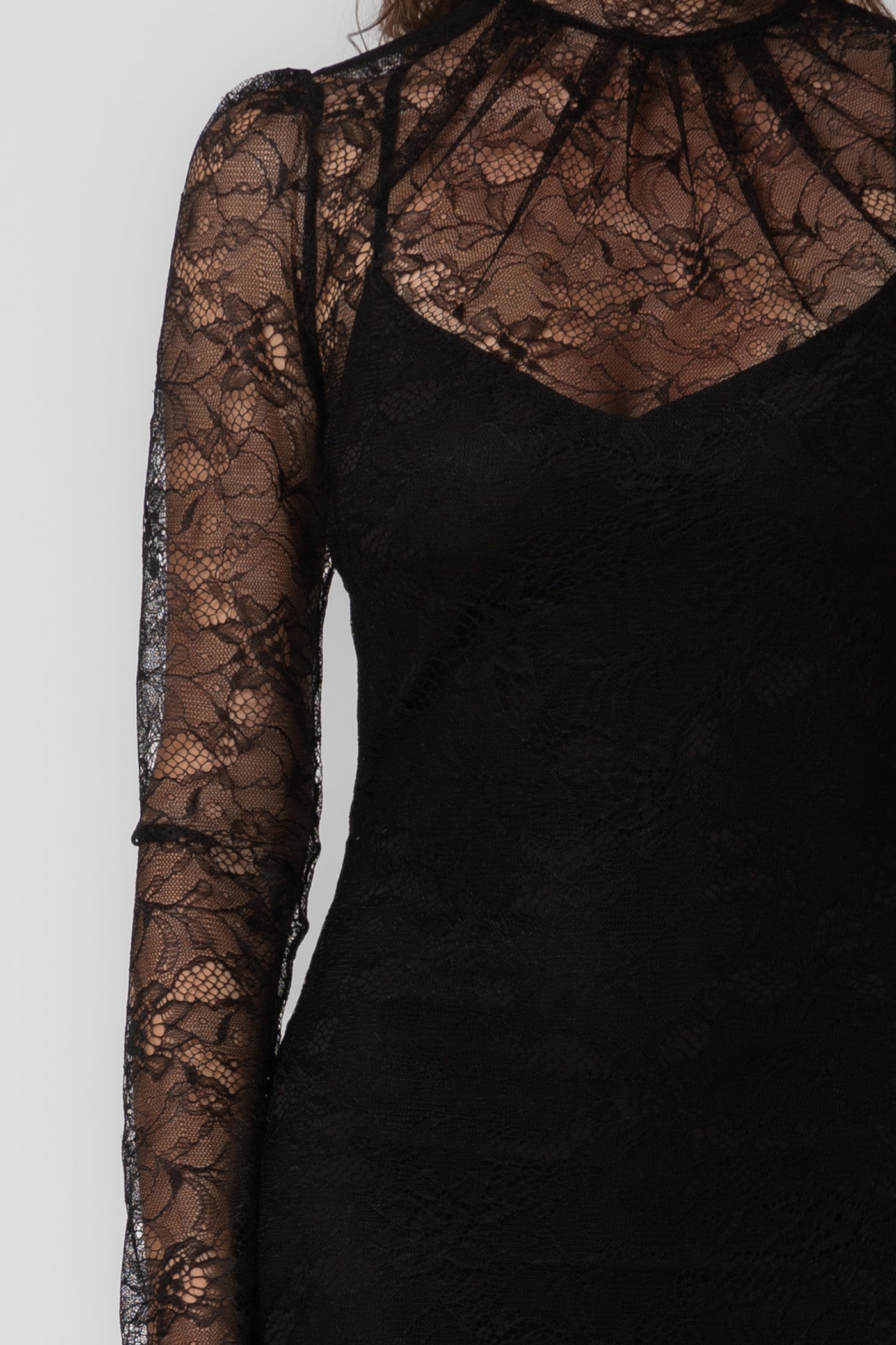 Rochie midi neagra din dantela Mist