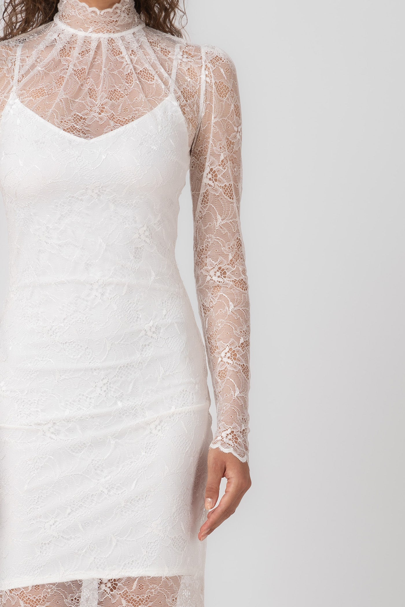 Rochie midi alba din dantela Mist