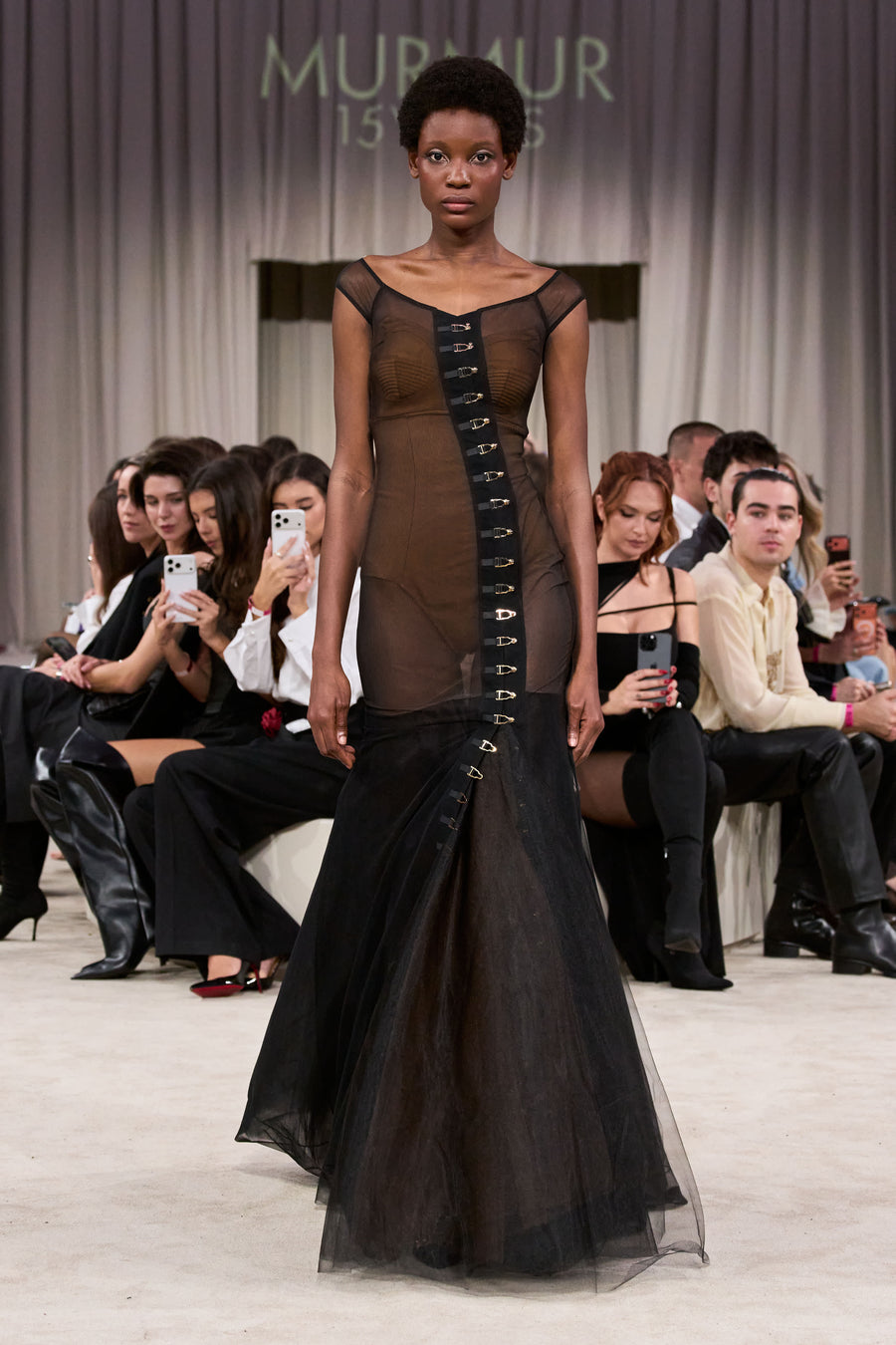 Rochie neagra din tul cu body si furou Tribut Ivy