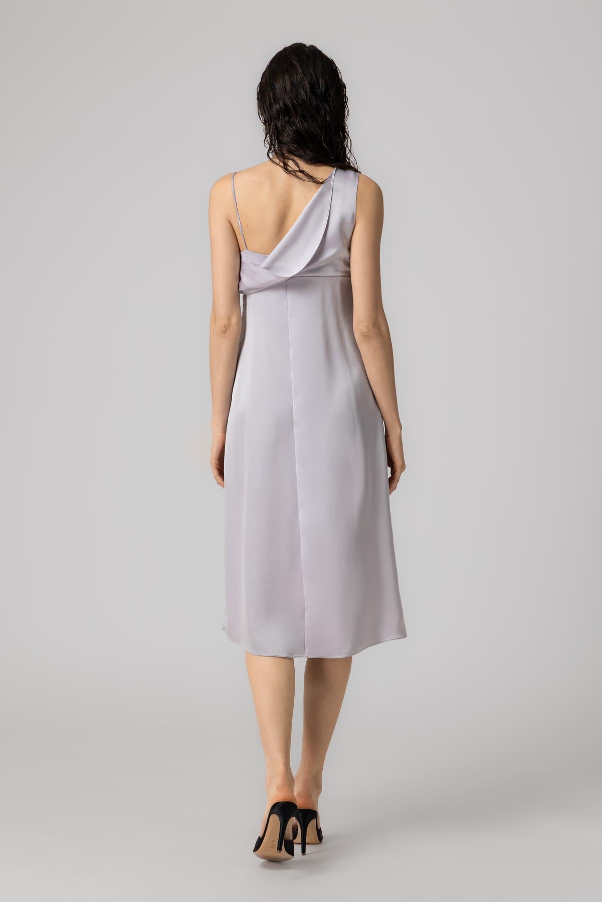 Rochie gri midi din satin Allure