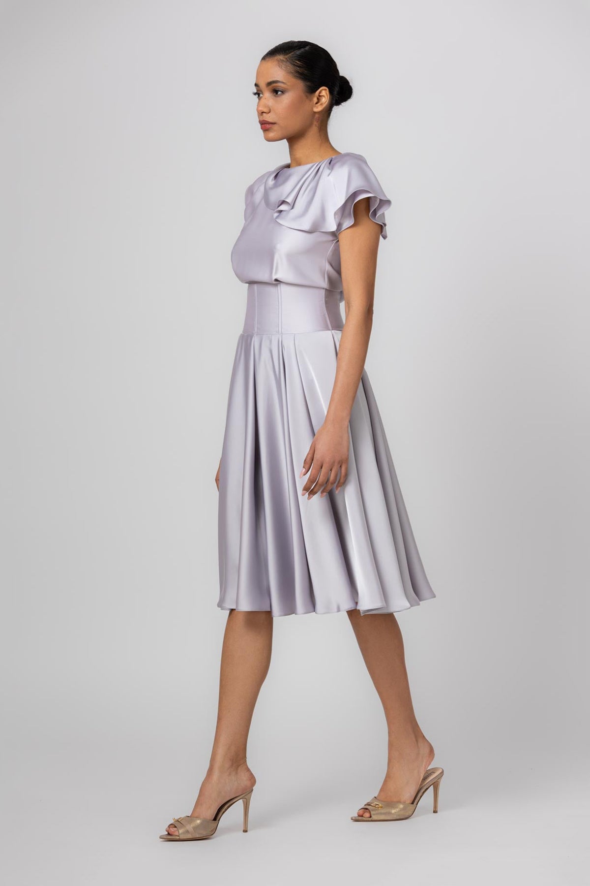 Rochie gri midi din satin premium Flap