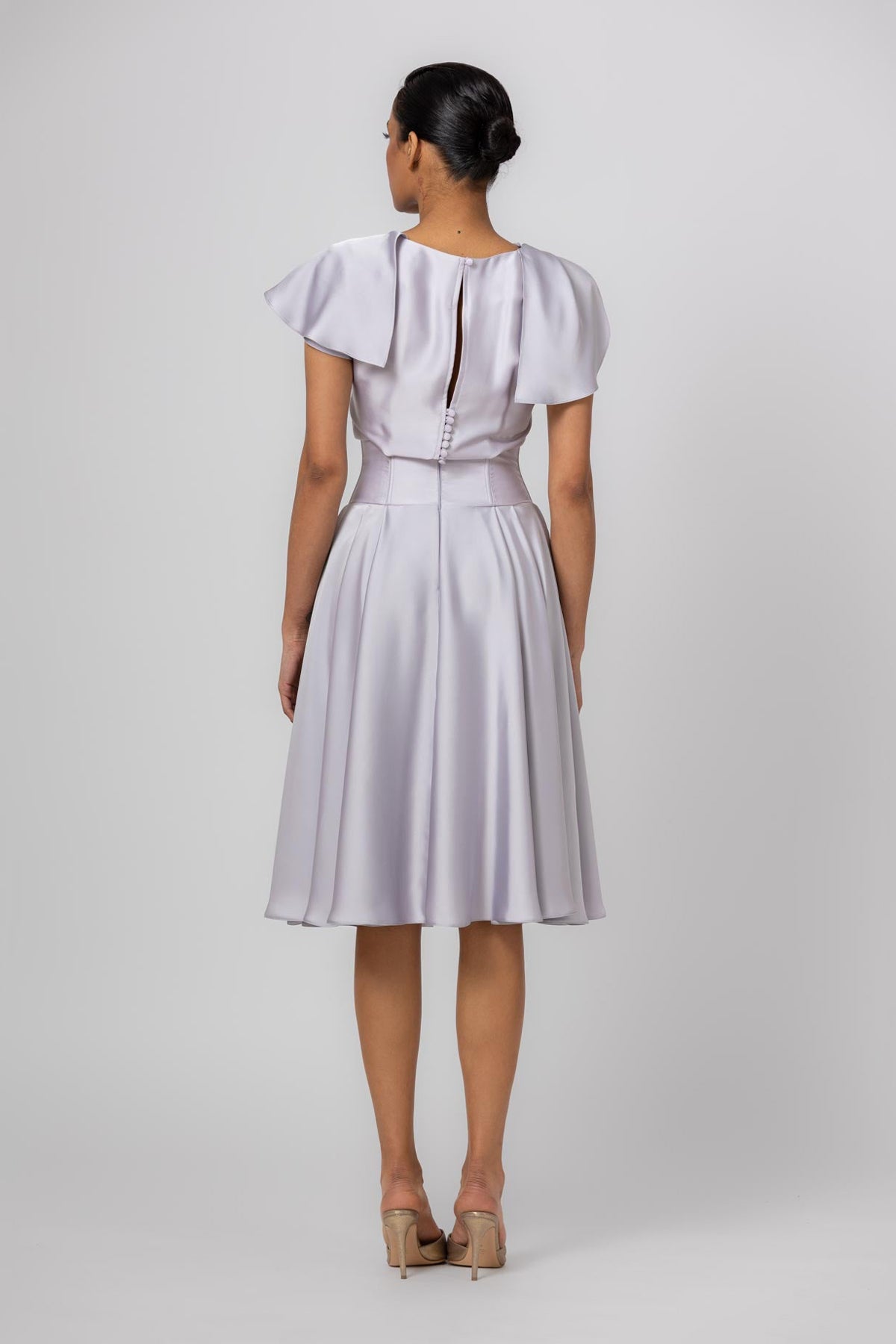 Rochie gri midi din satin premium Flap