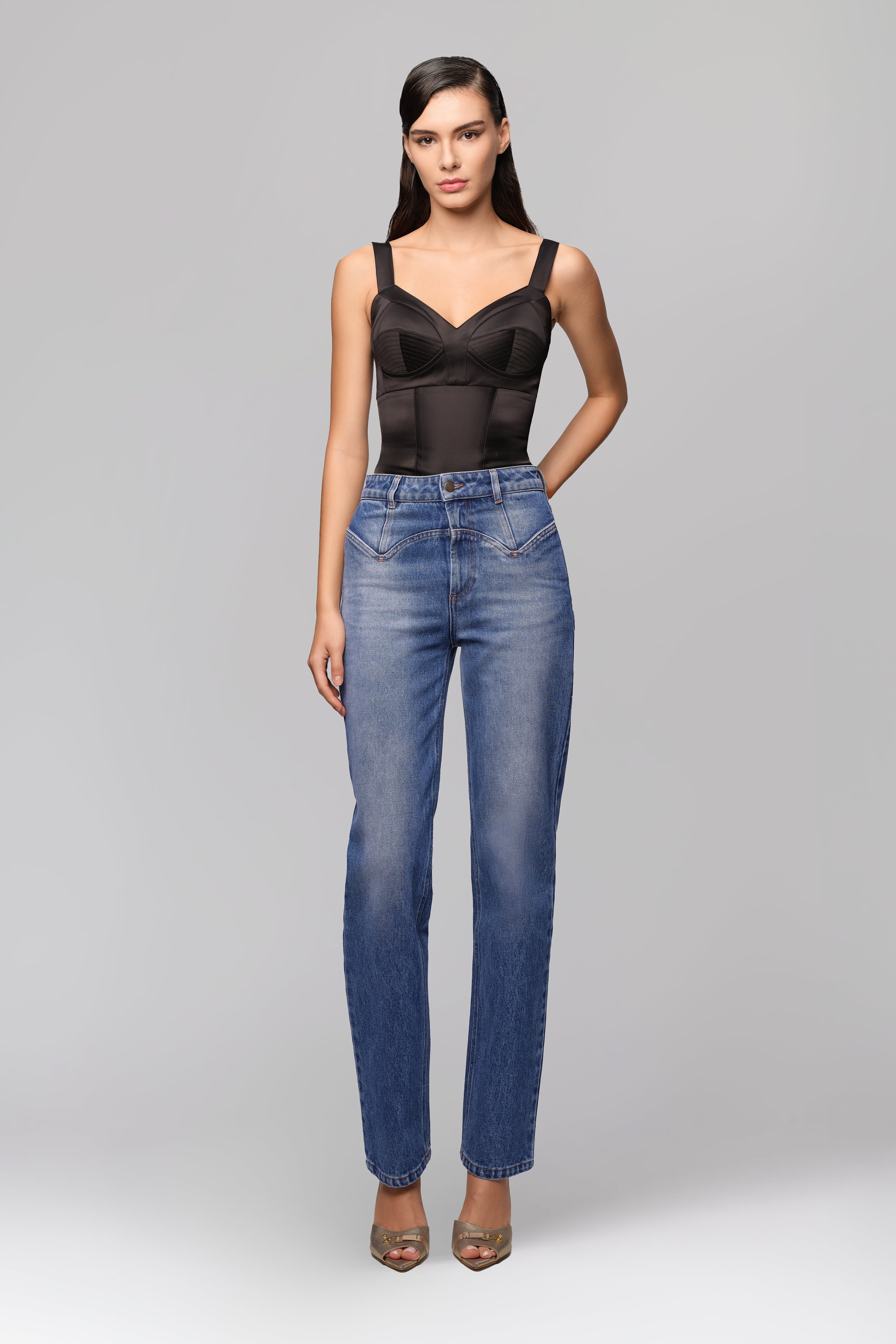 Body negru din satin elastic Sculpt