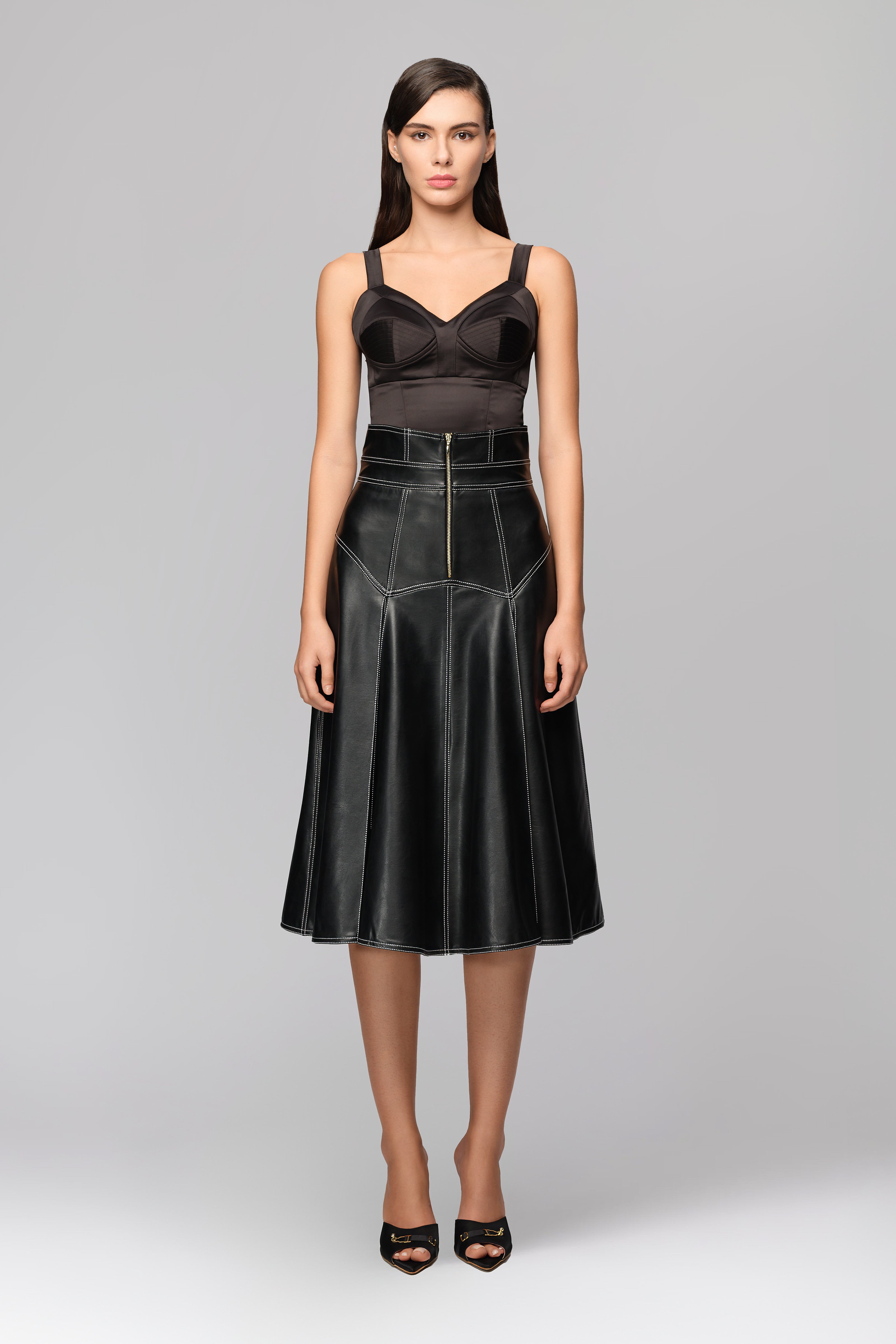 Fusta neagra din piele Underline