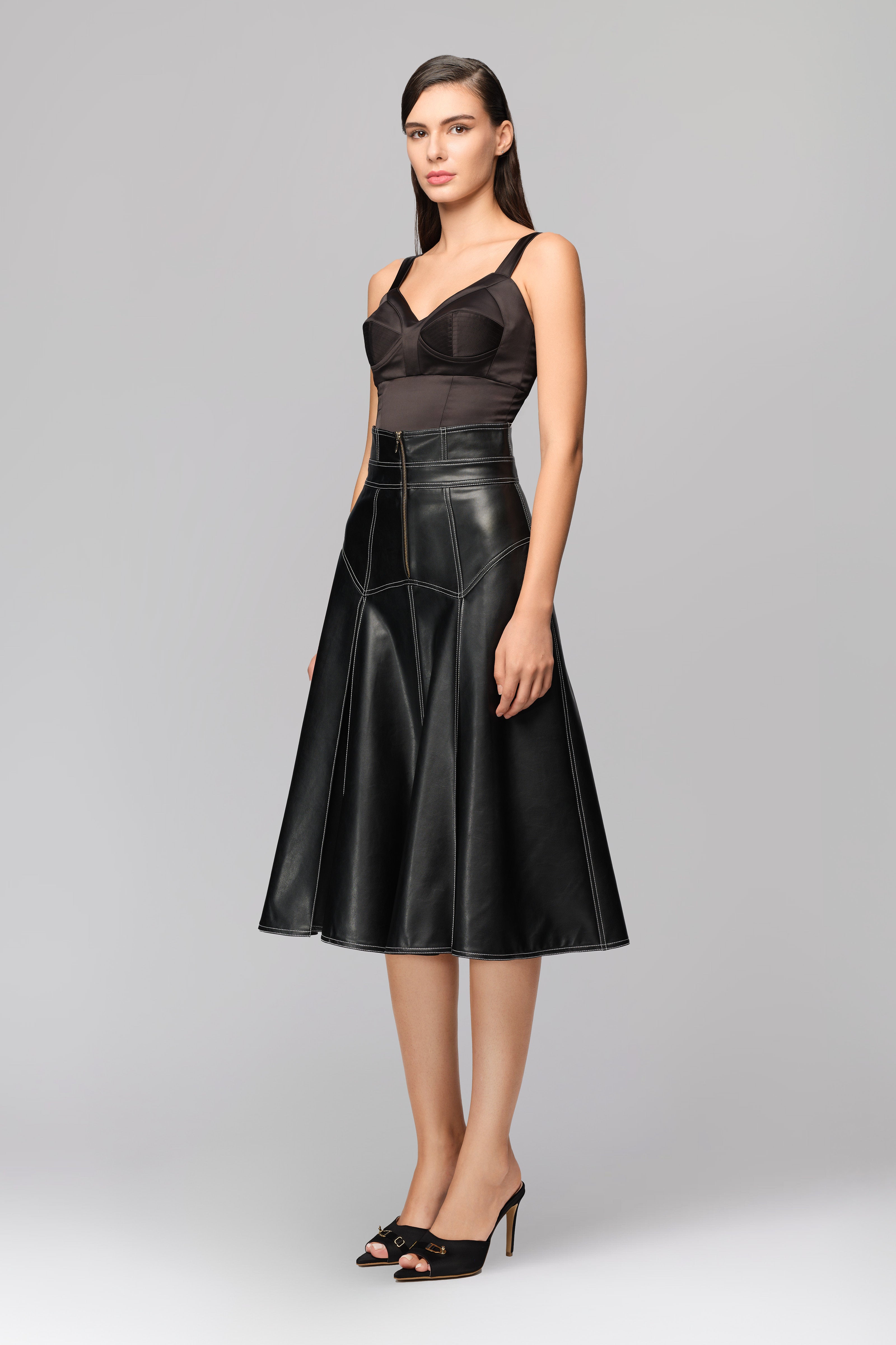 Fusta neagra din piele Underline