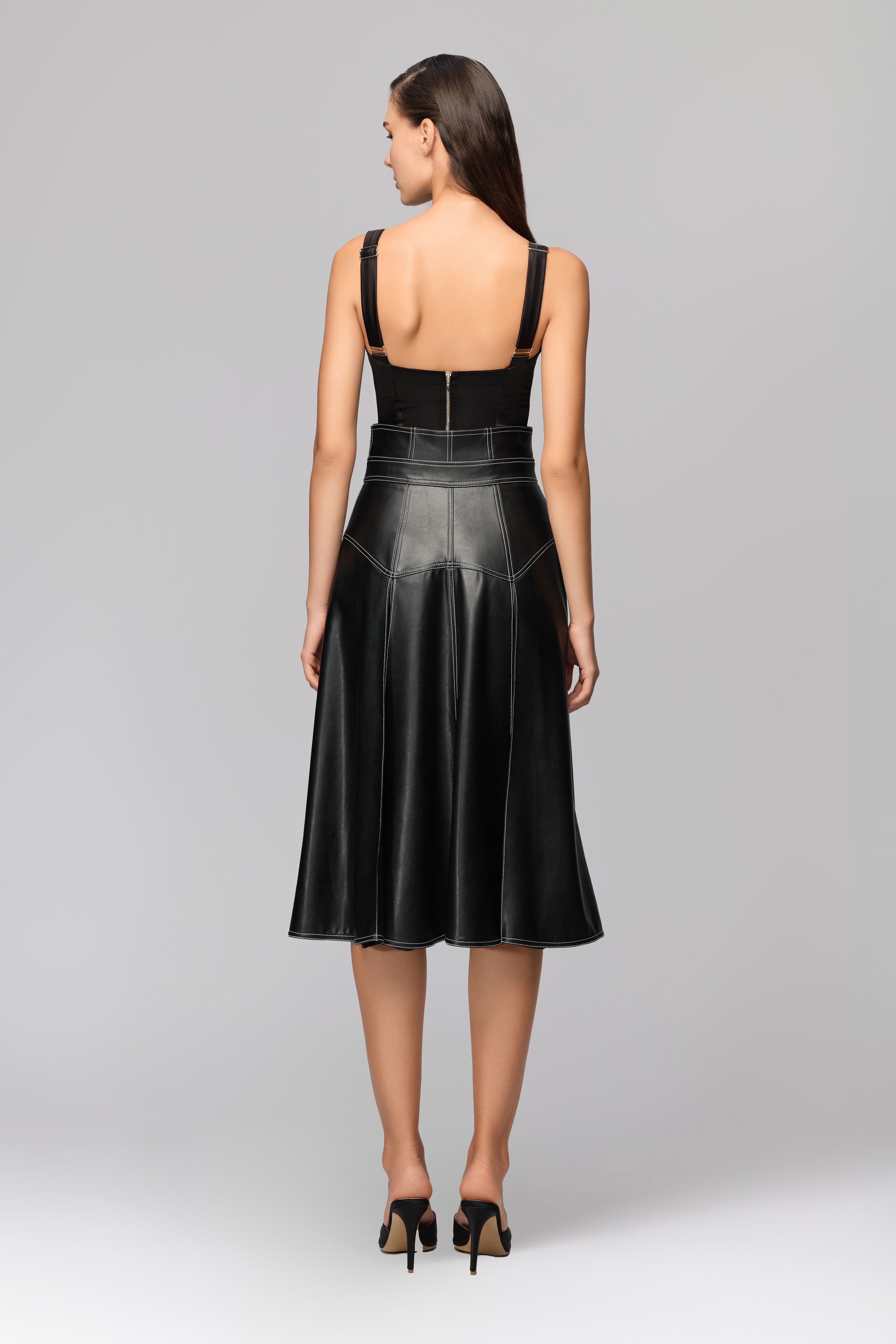 Fusta neagra din piele Underline