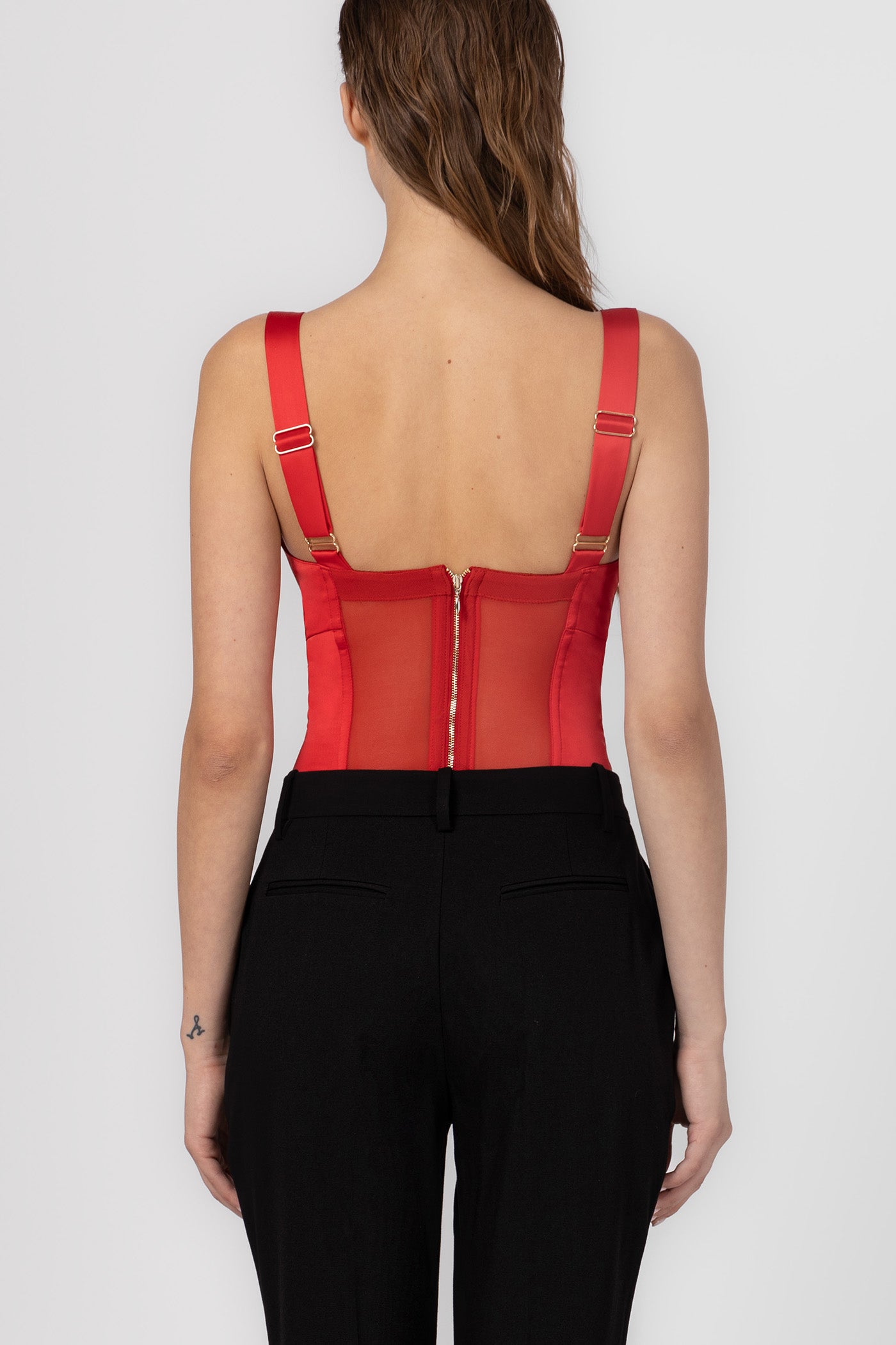Body rosu din satin elastic Sculpt