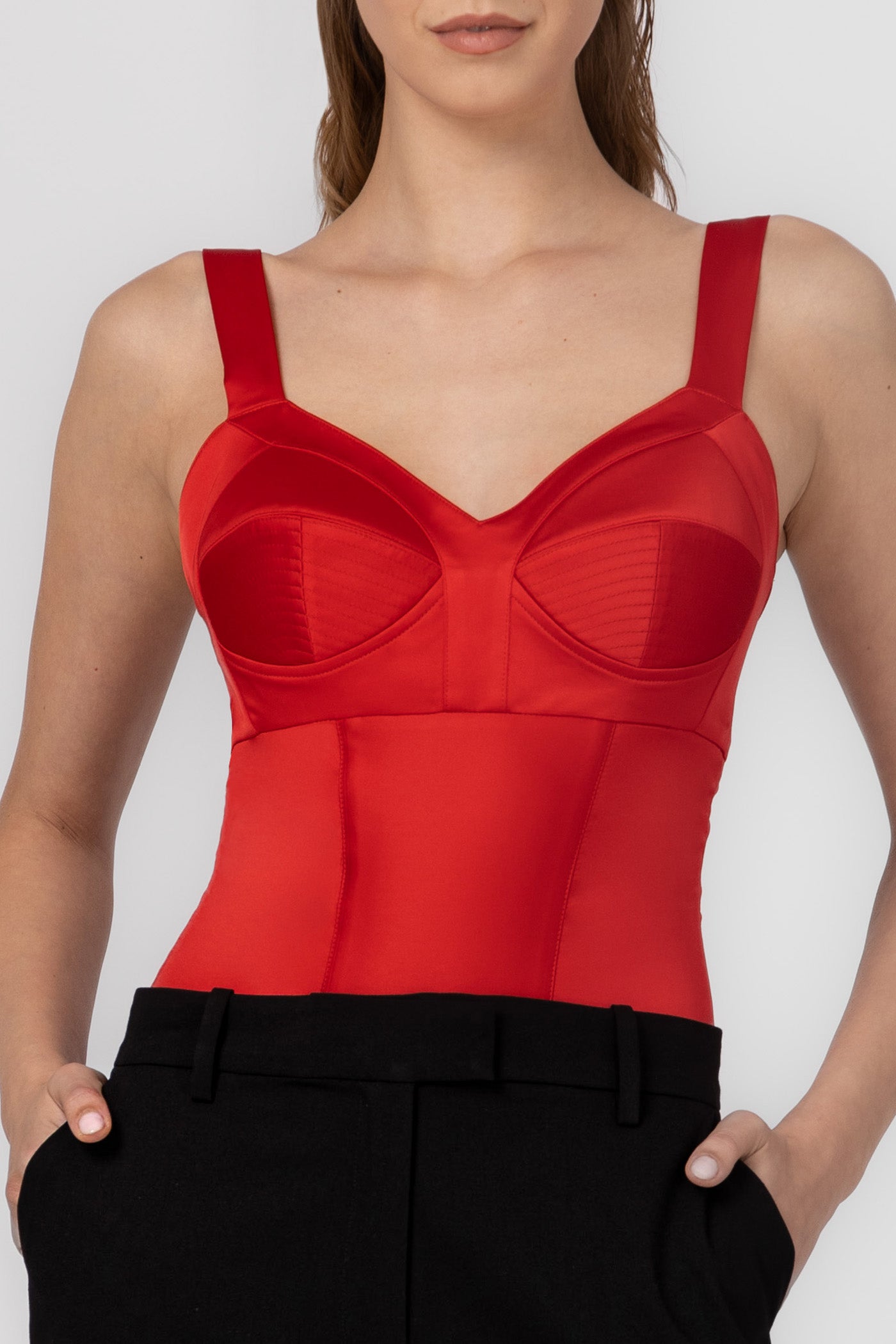 Body rosu din satin elastic Sculpt