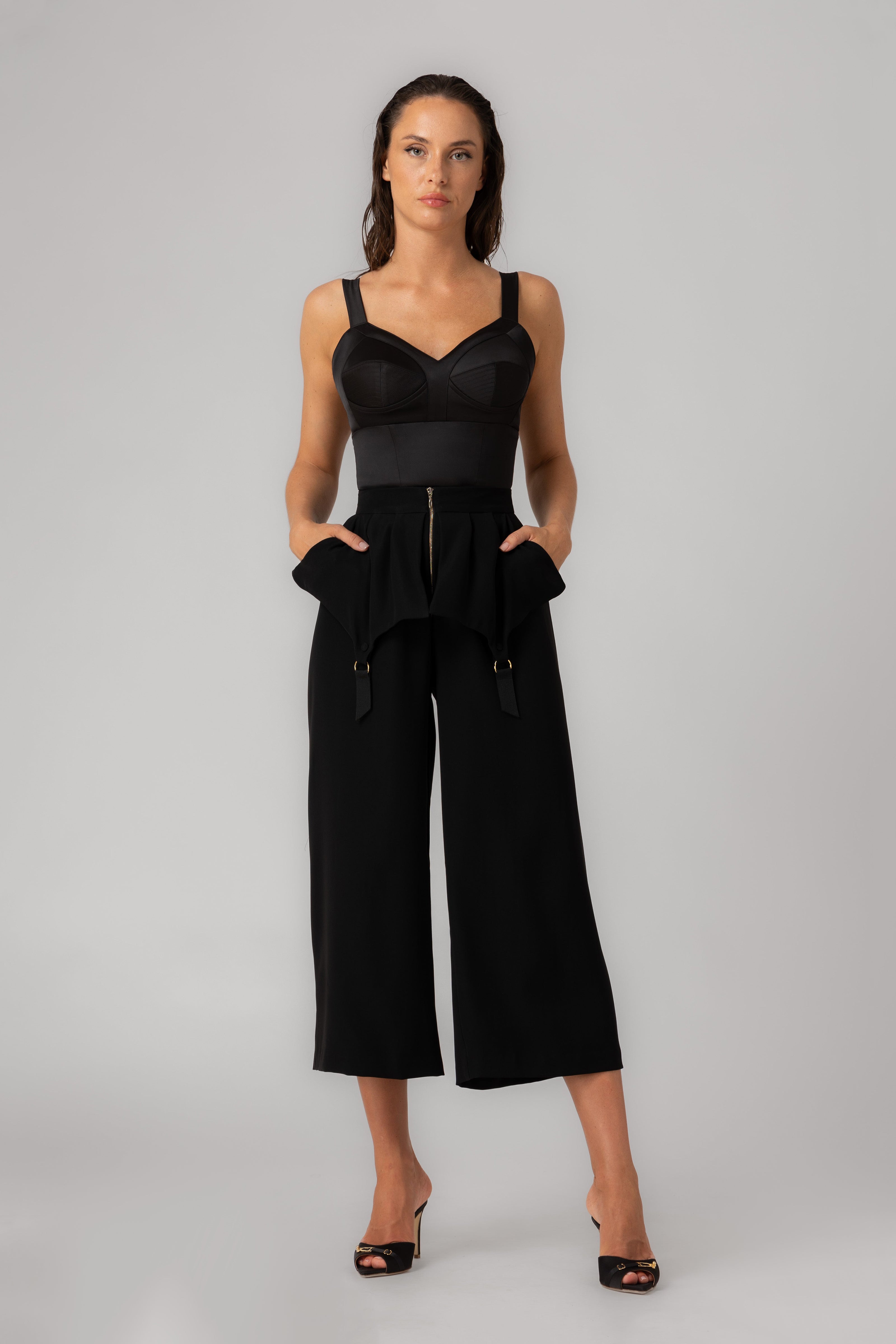 Pantaloni negri midi evazati Blaze